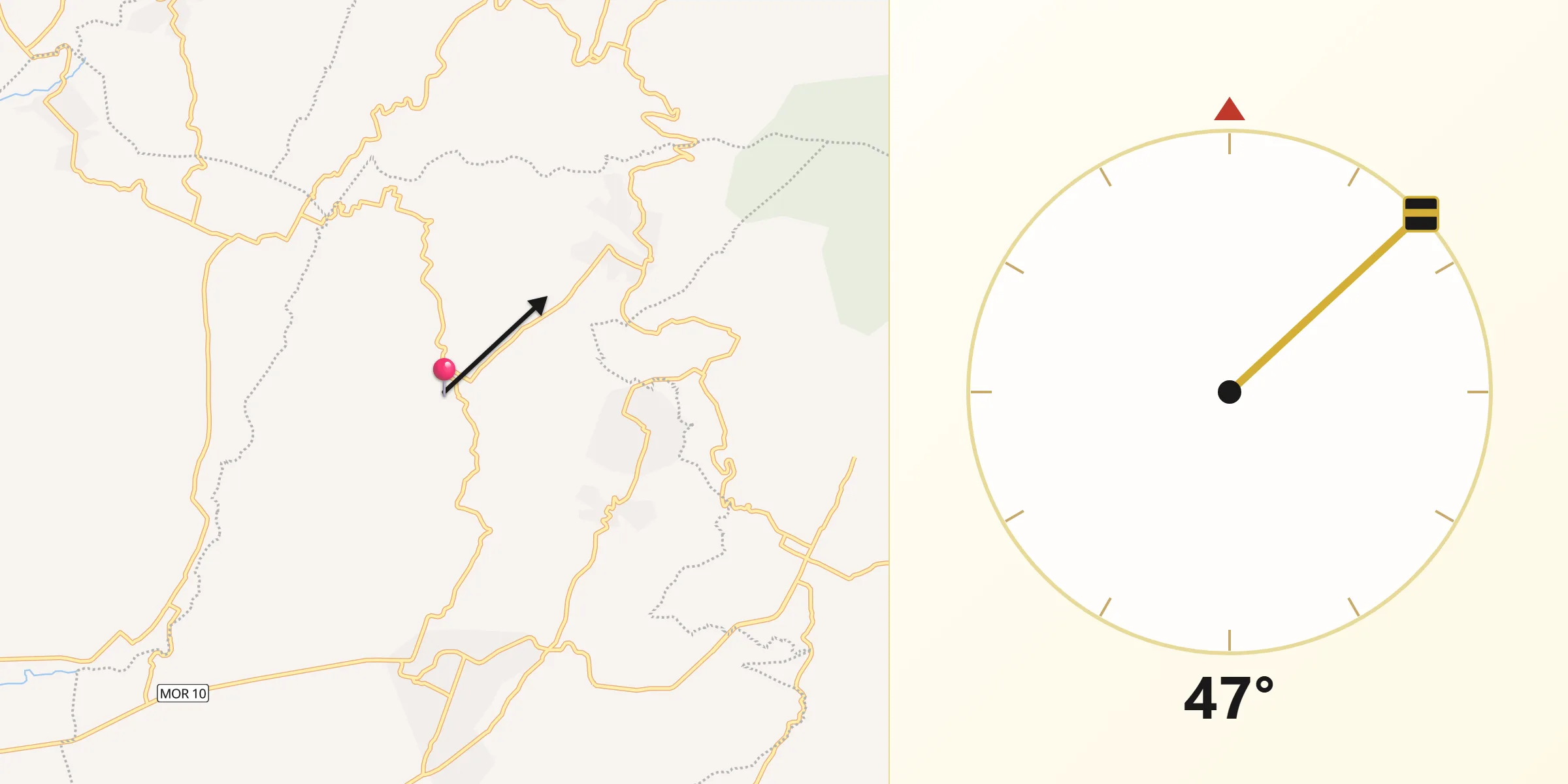 Dirección de la Qibla desde Jumiltepec