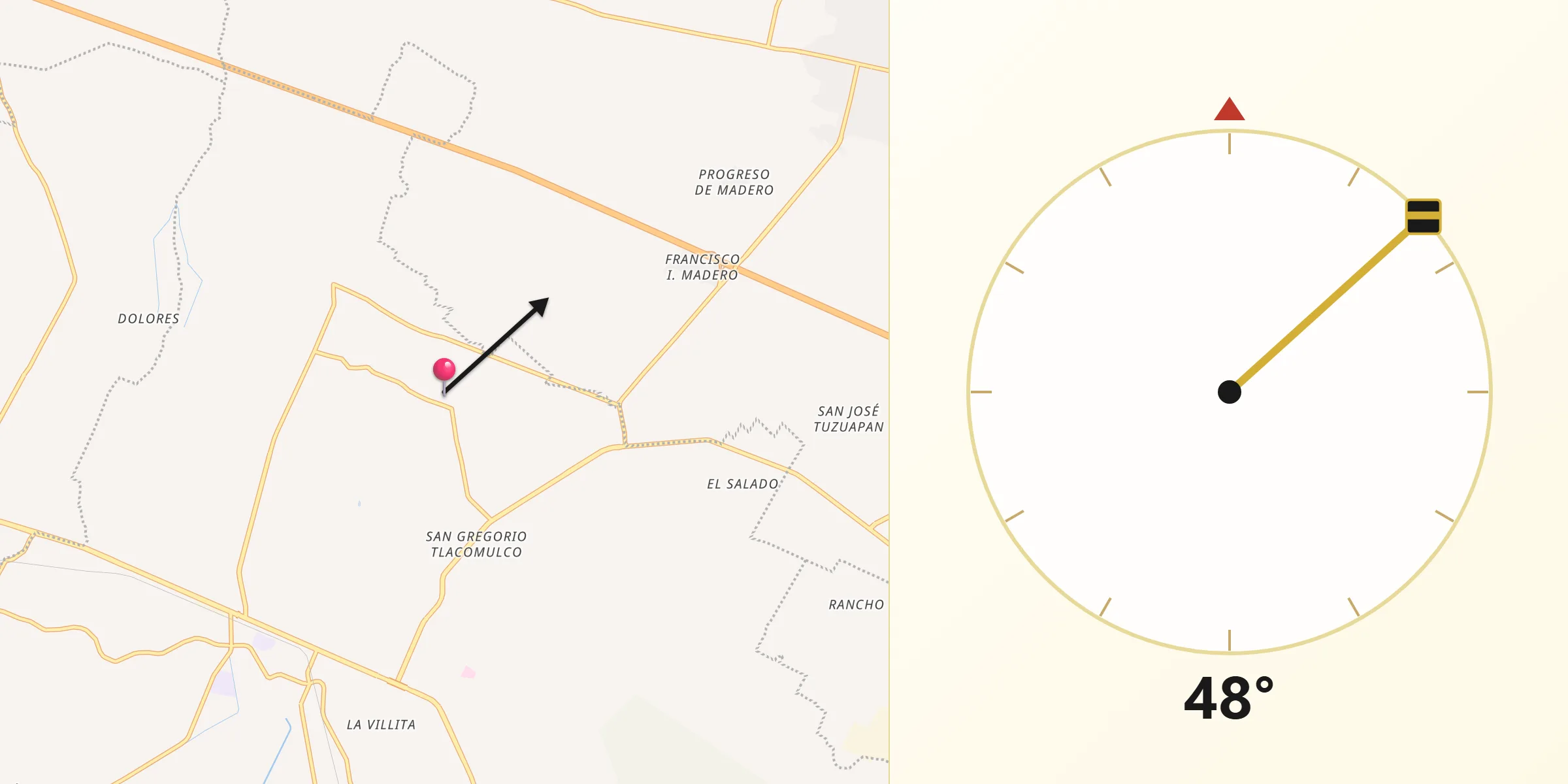 Dirección de la Qibla desde Lomas de Romero