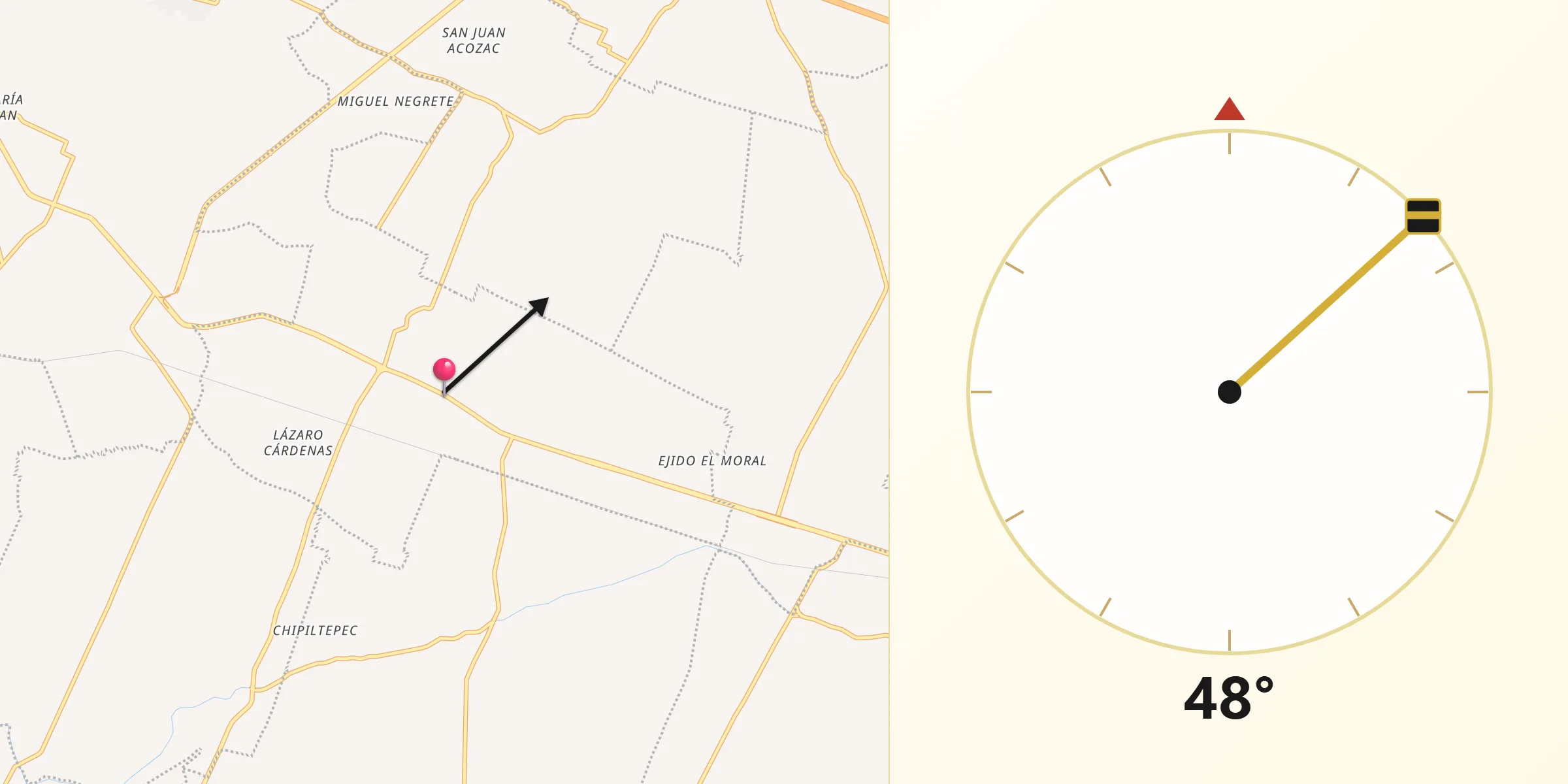 Dirección de la Qibla desde Cuapiaxtla de Madero