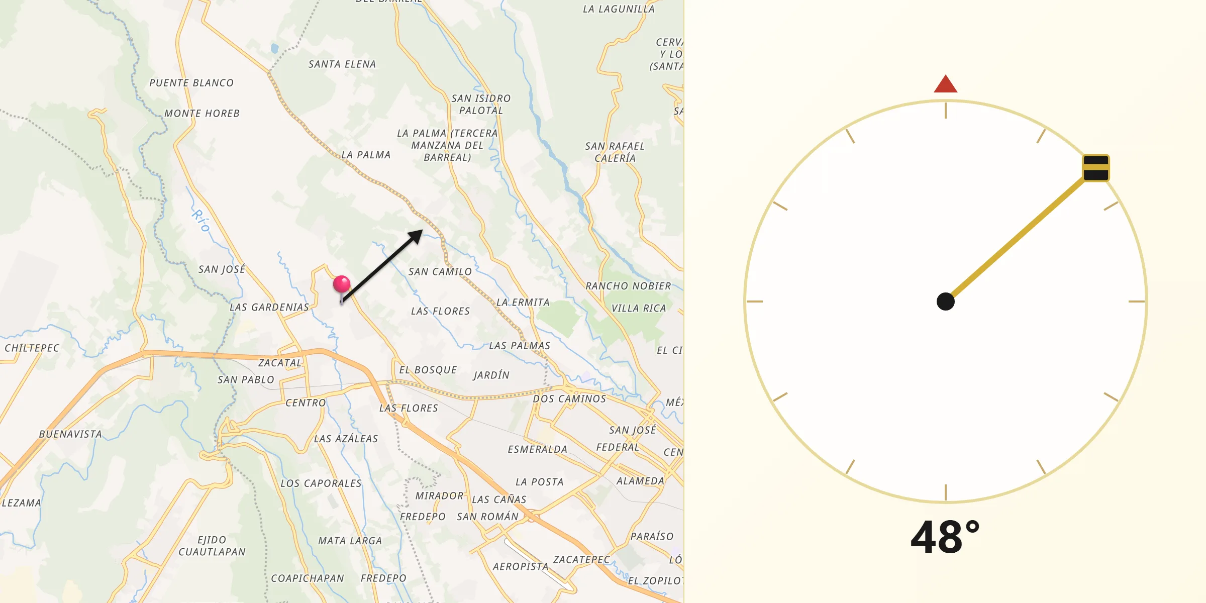 Dirección de la Qibla desde Fraccionamiento Villas de la Llave