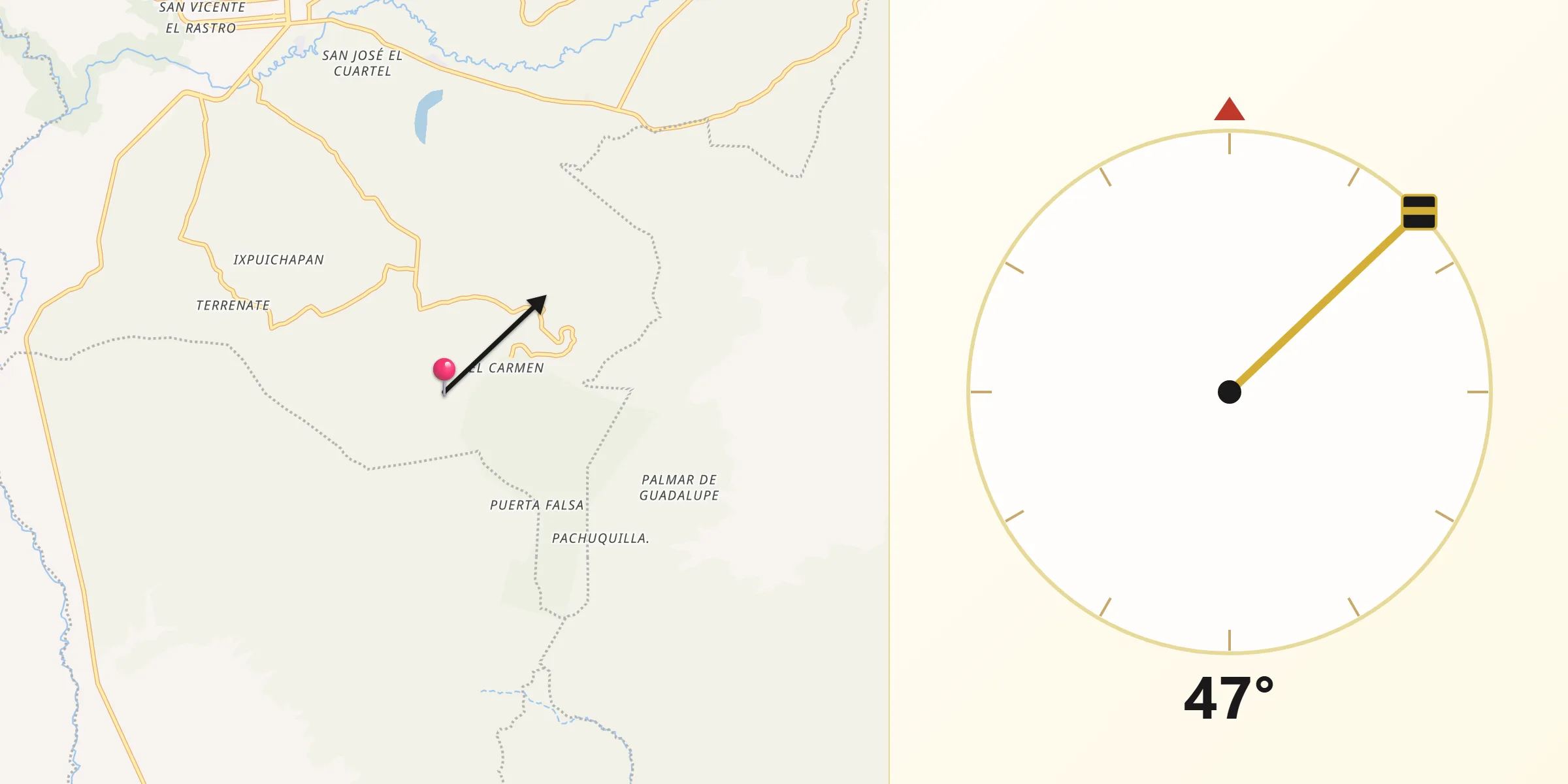 Dirección de la Qibla desde Zumpahuacán