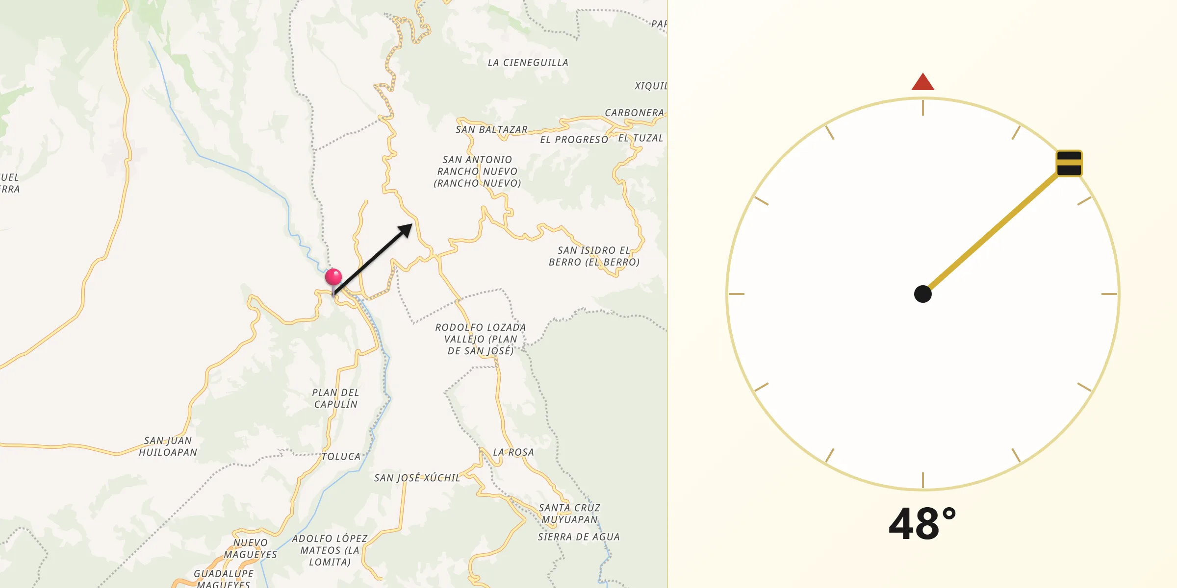 Dirección de la Qibla desde Paso Carretas