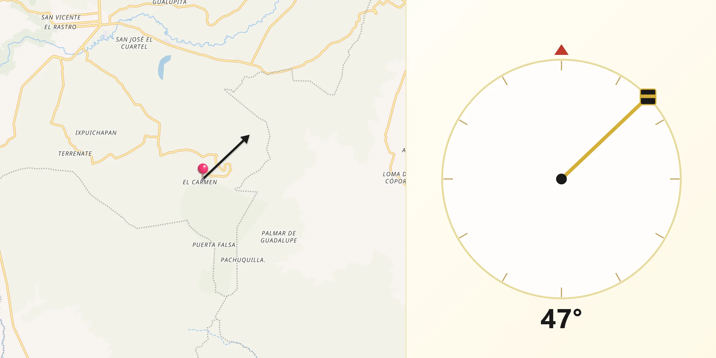 Dirección de la Qibla desde El Carmen (El Desierto del Carmen)