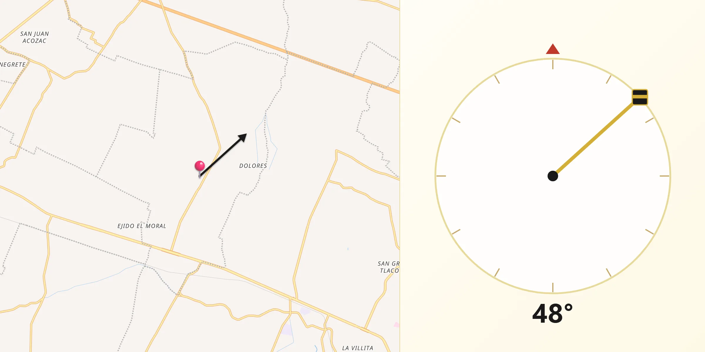 Dirección de la Qibla desde Huixcolotla