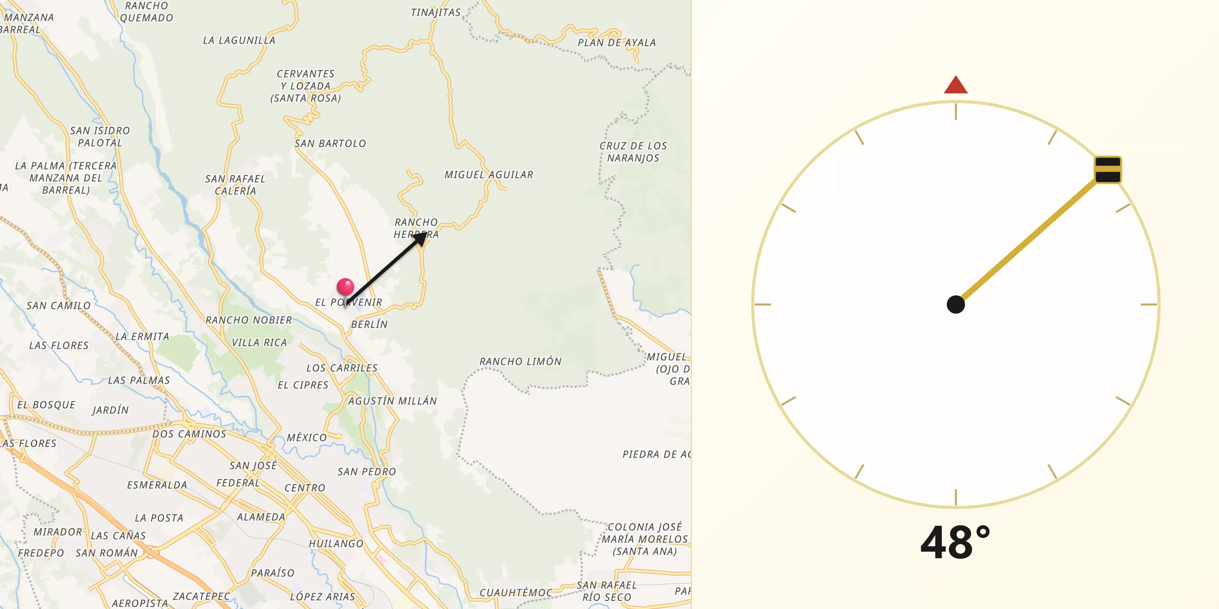 Dirección de la Qibla desde El Porvenir
