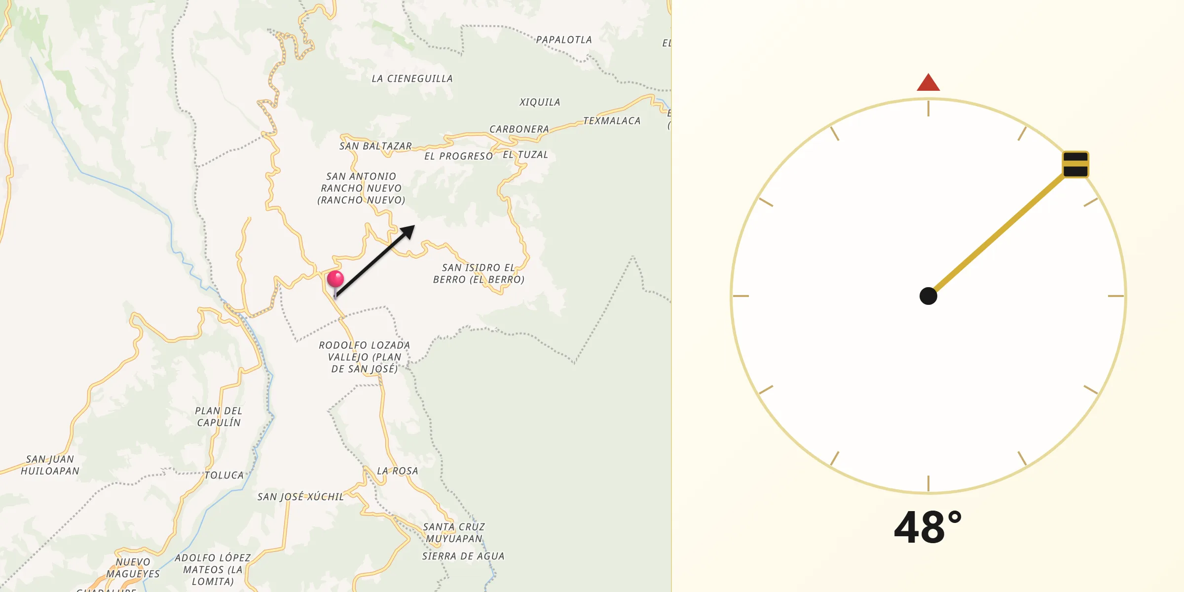 Dirección de la Qibla desde Loma Grande