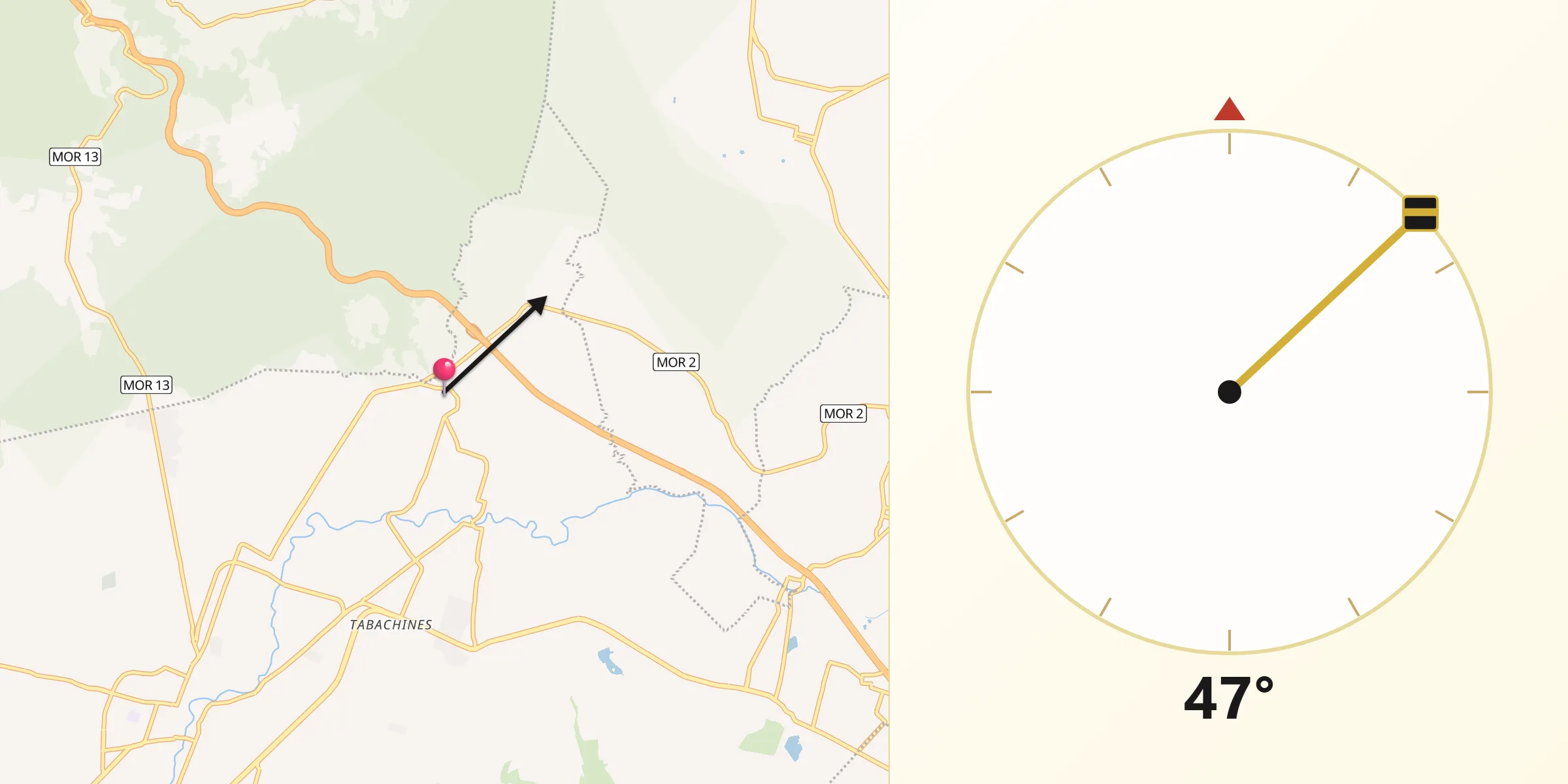 Dirección de la Qibla desde Oacalco