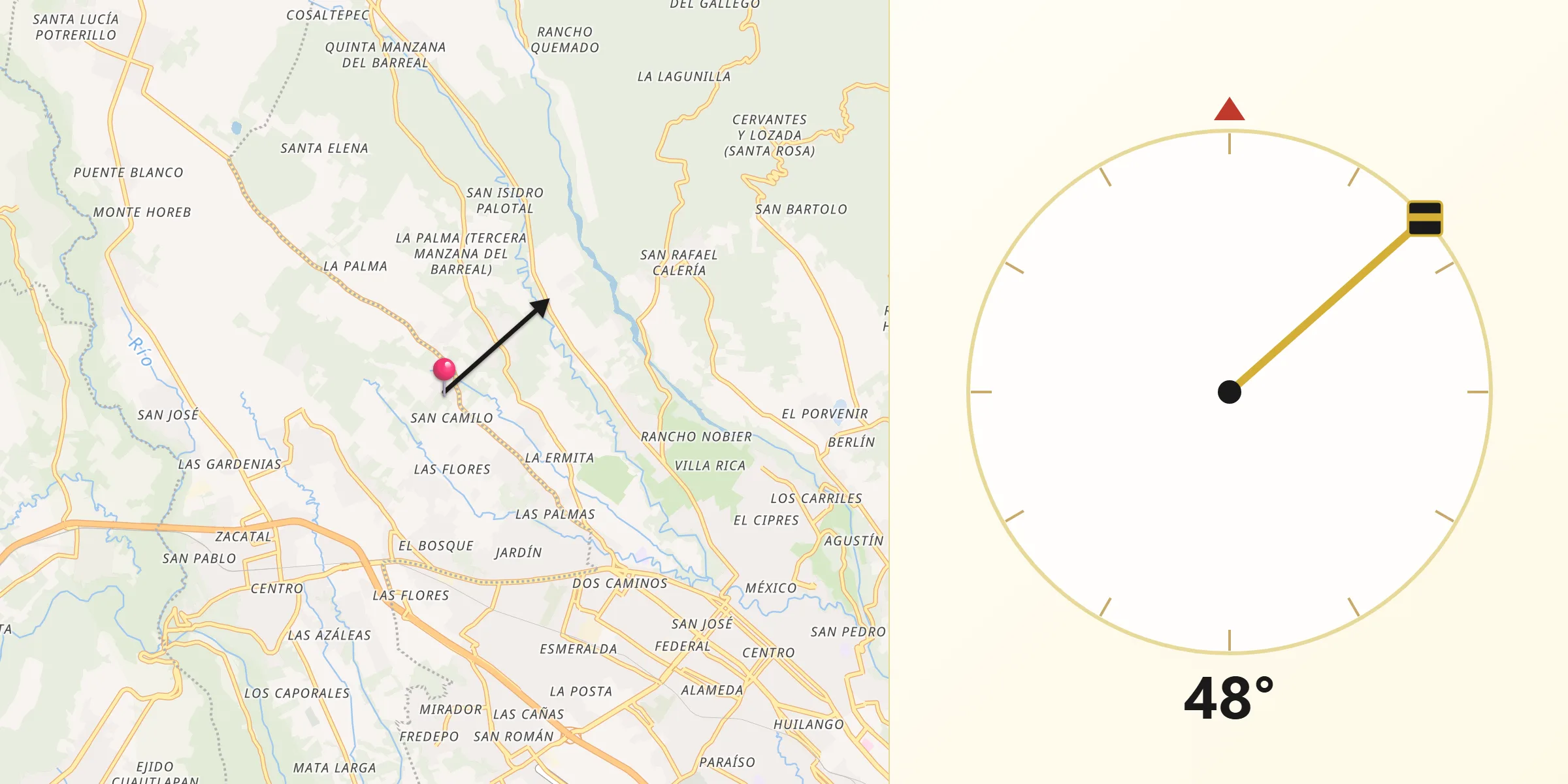 Dirección de la Qibla desde Fraccionamiento los Álamos