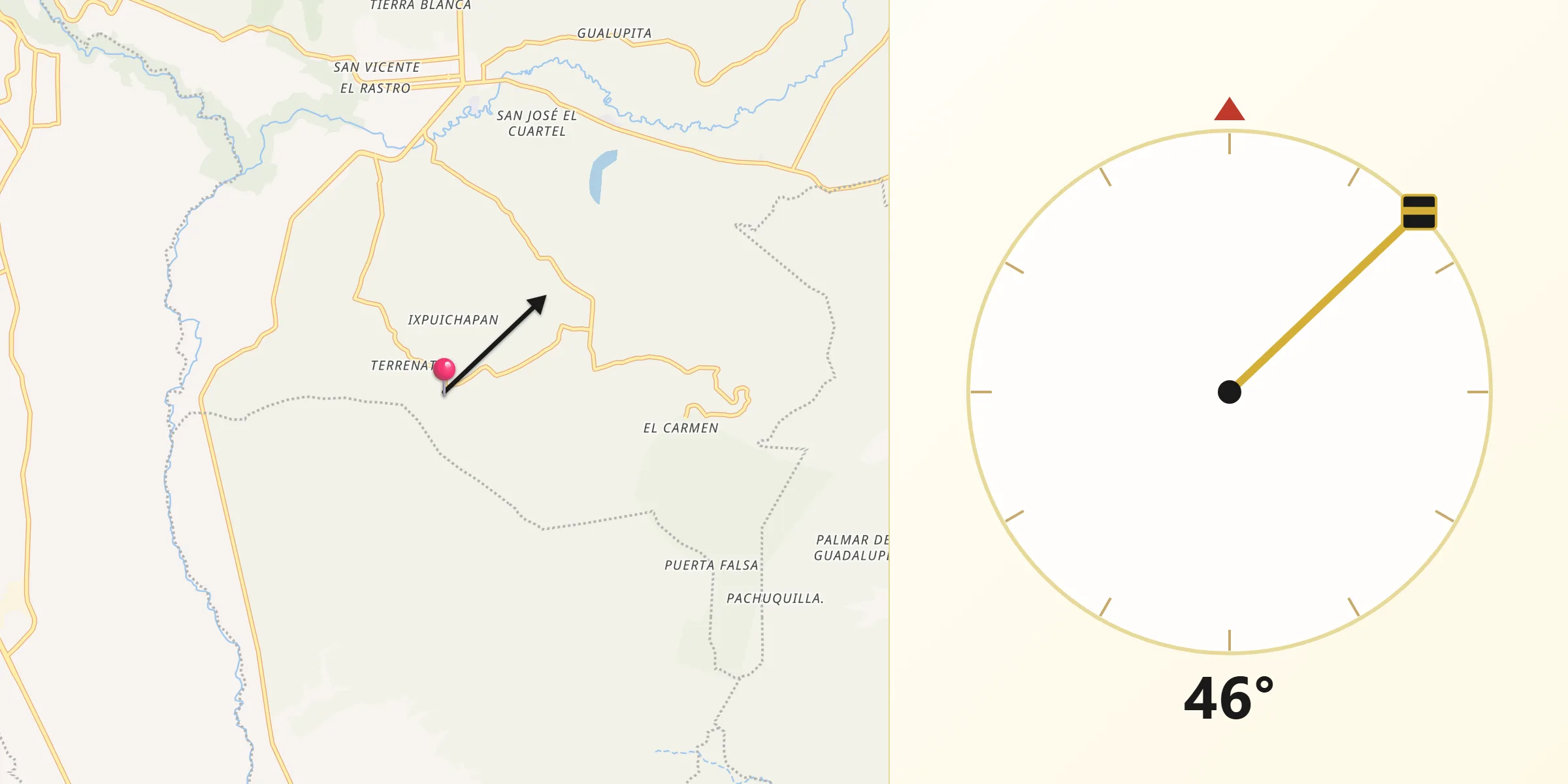 Dirección de la Qibla desde Acatzingo (Acatzingo de la Piedra)