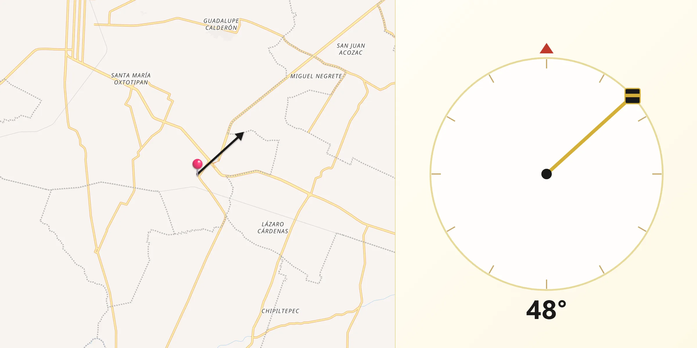 Dirección de la Qibla desde San Nicolás Zoyapetlayoca