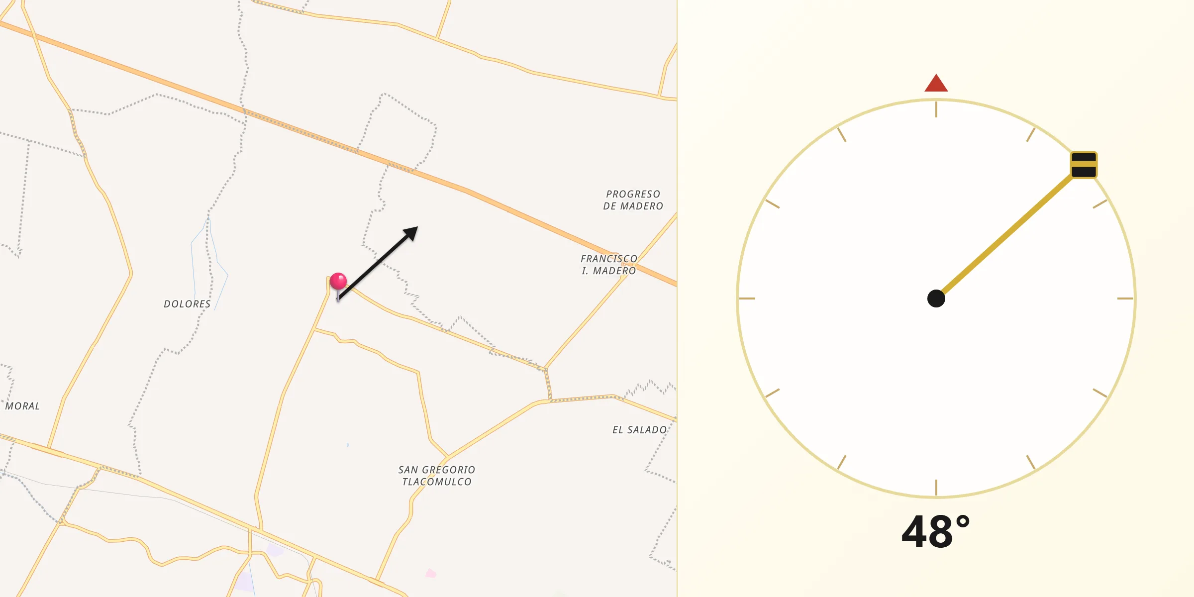 Dirección de la Qibla desde Lomas de Santa Cruz