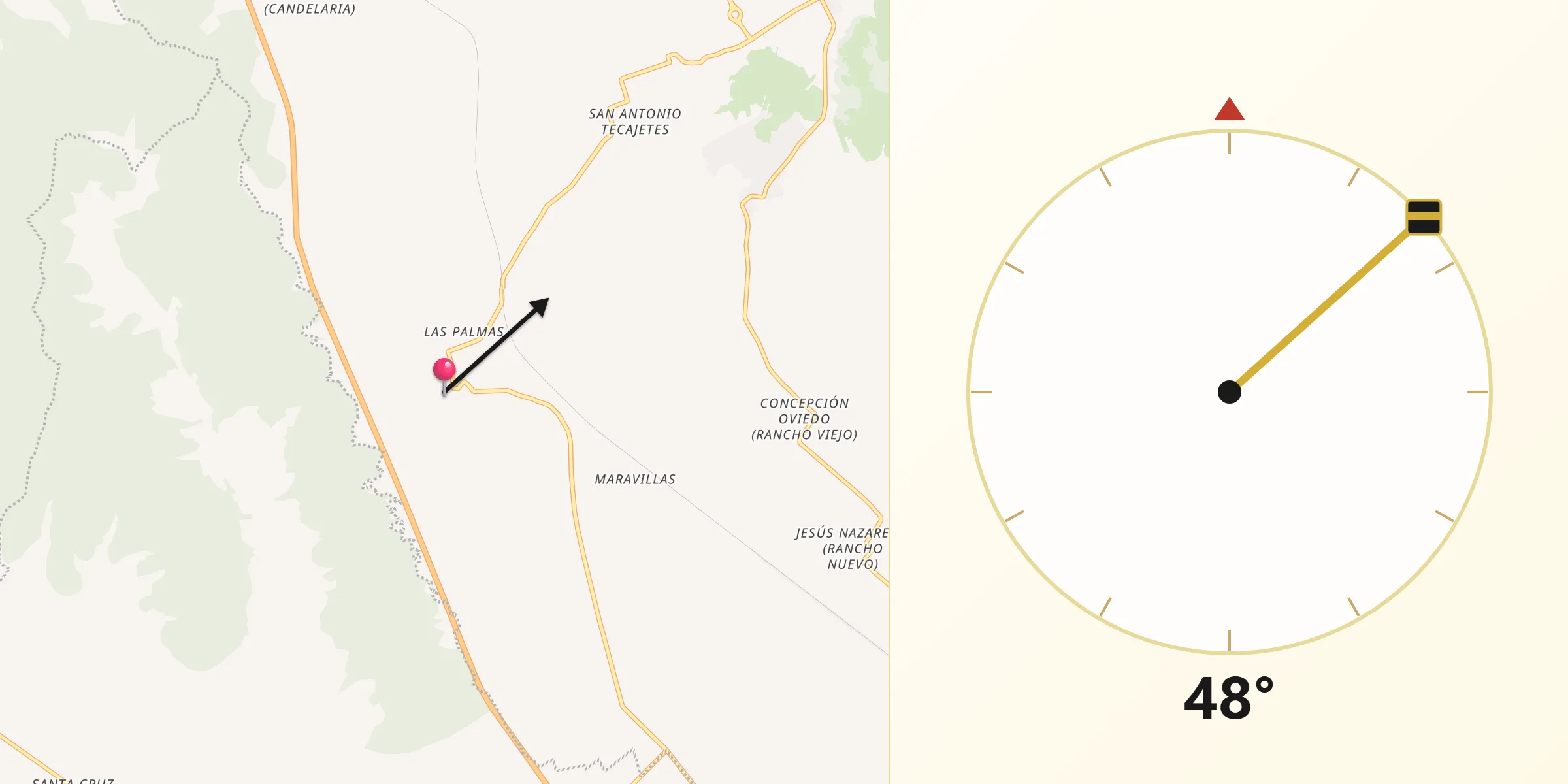 Dirección de la Qibla desde San Pedro Temamatla