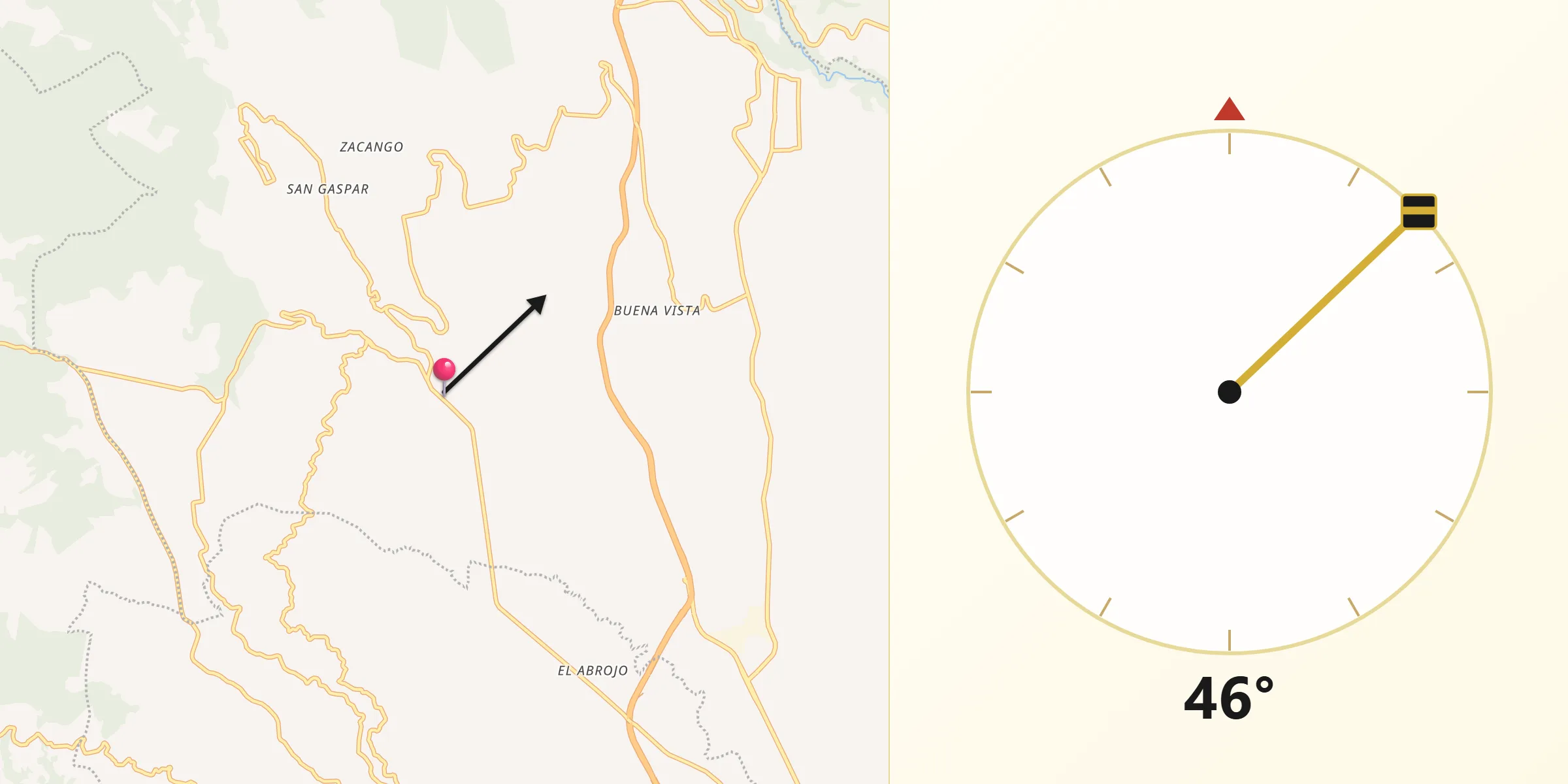 Dirección de la Qibla desde Totolmajac