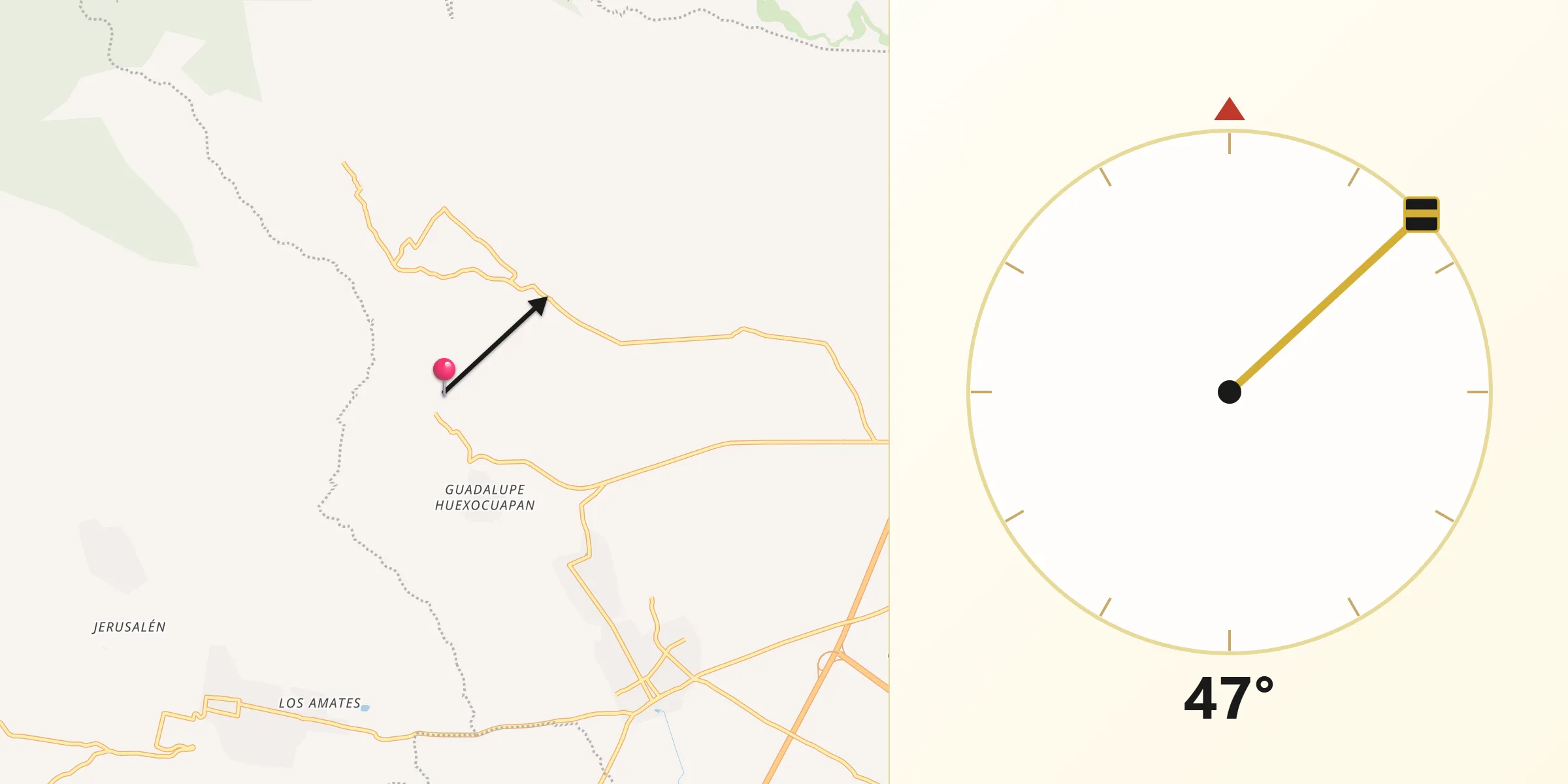 Dirección de la Qibla desde Colonia Agrícola de Ocotepec (Colonia San José)