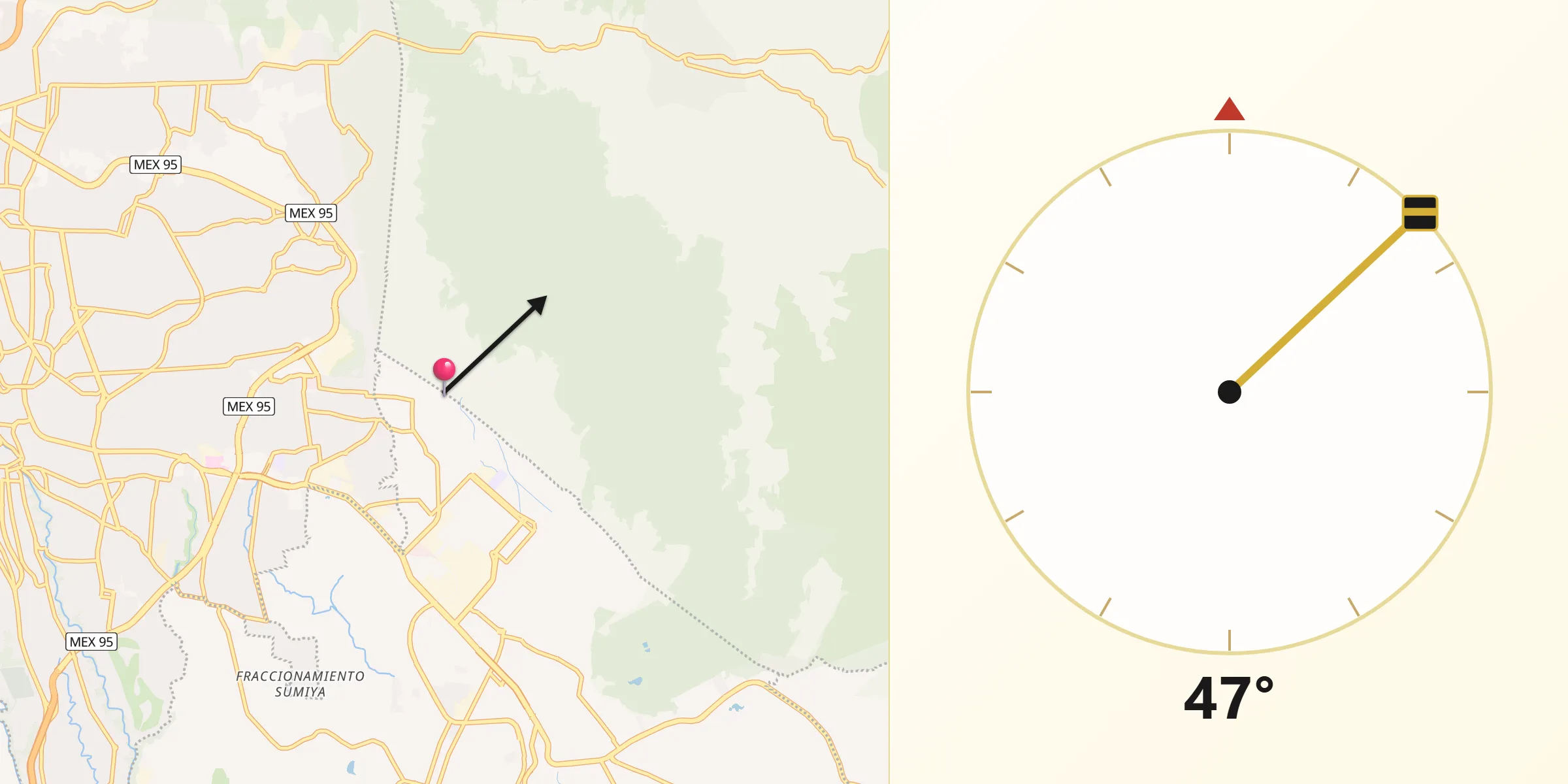 Dirección de la Qibla desde Loma Bonita