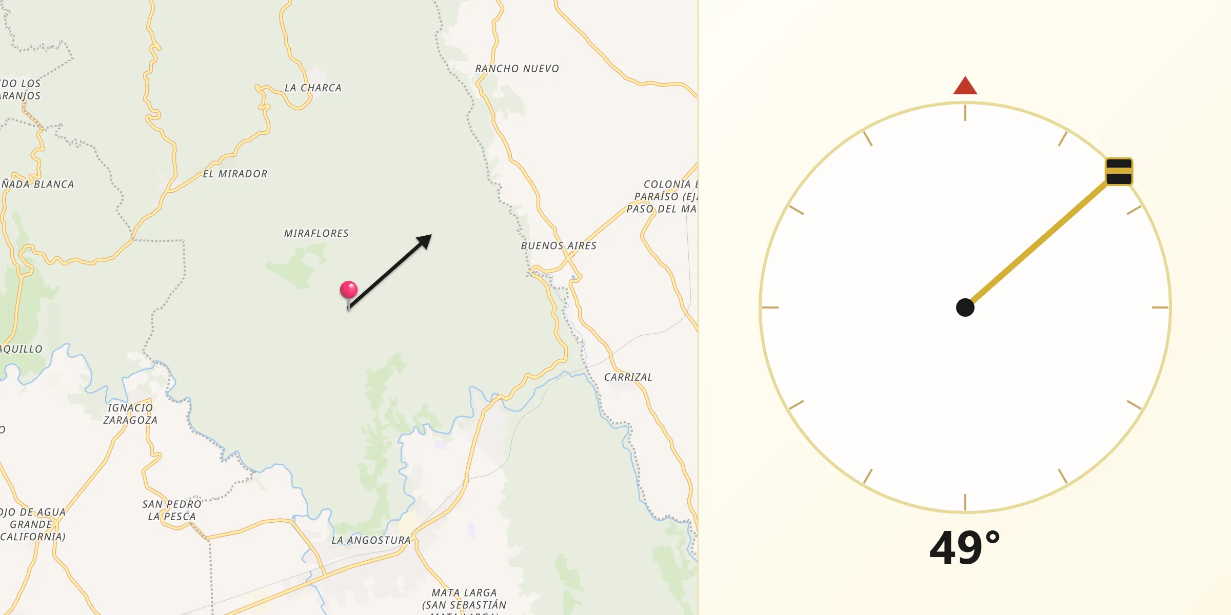 Dirección de la Qibla desde Atoyac