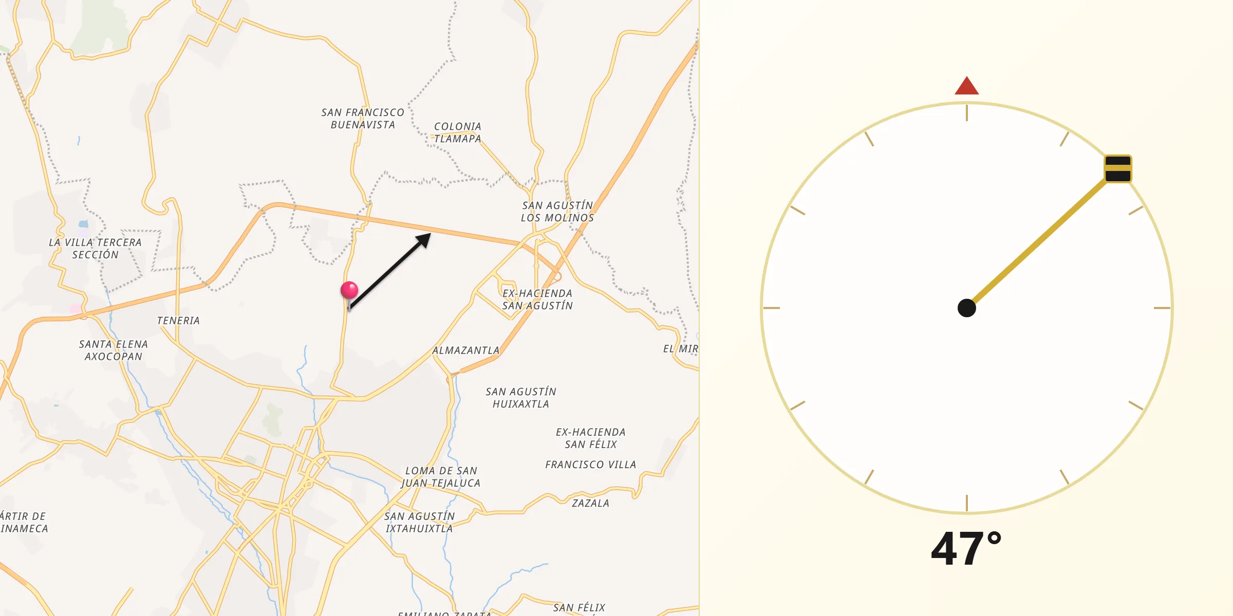 Dirección de la Qibla desde El Encanto del Cerril