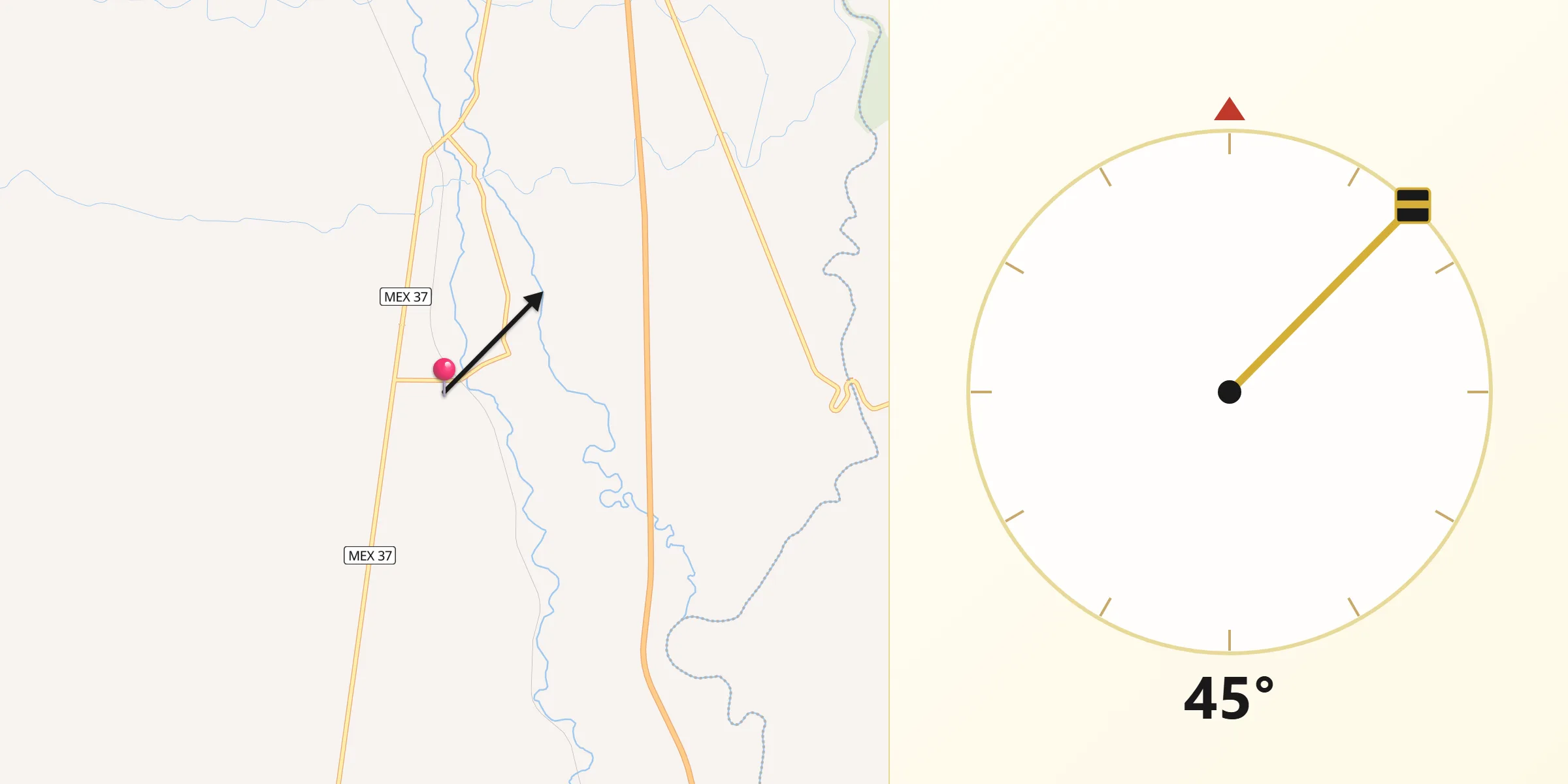Dirección de la Qibla desde Gambara