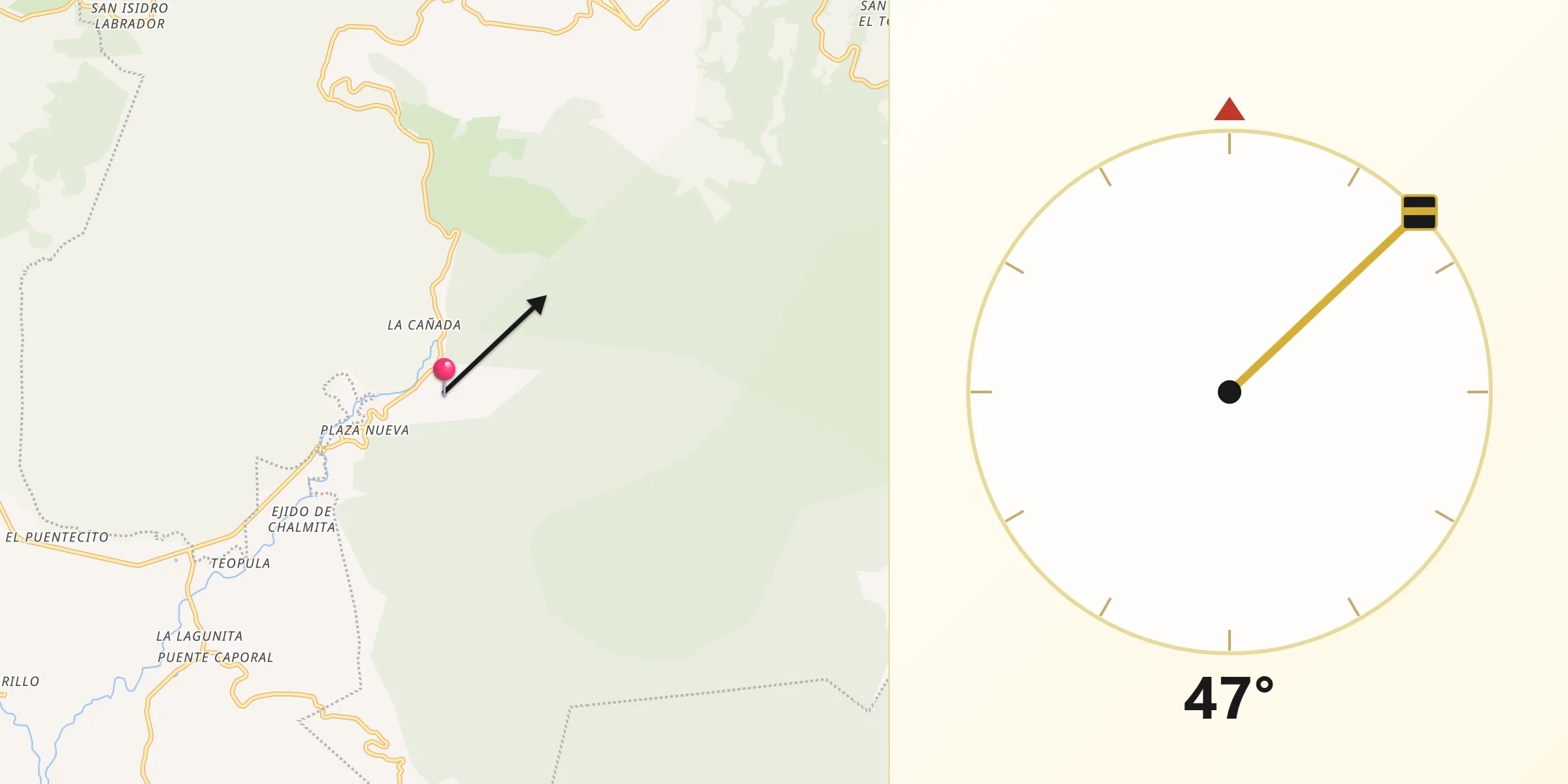 Dirección de la Qibla desde Chalmita