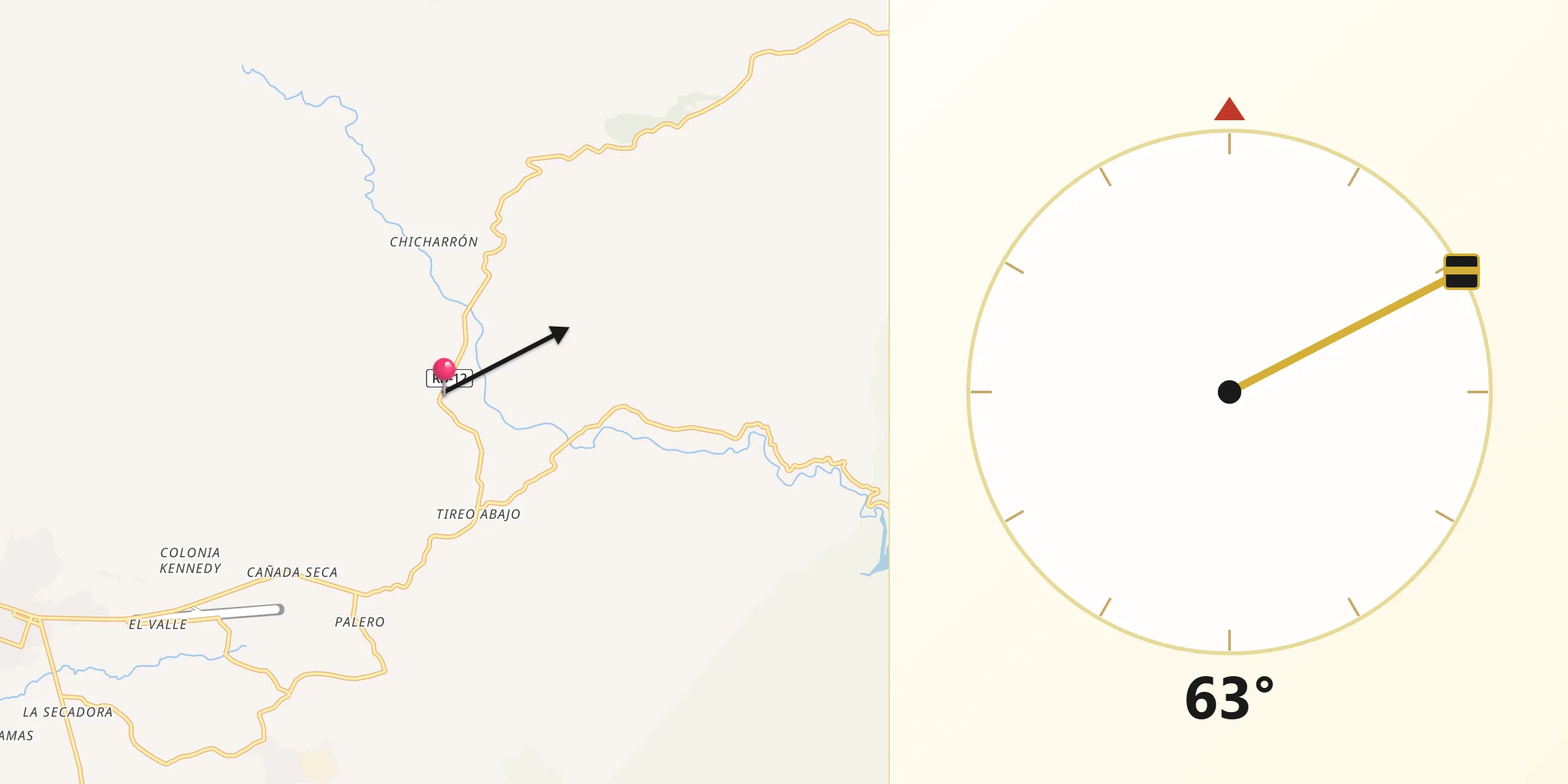 Dirección de la Qibla desde Tireo Arriba