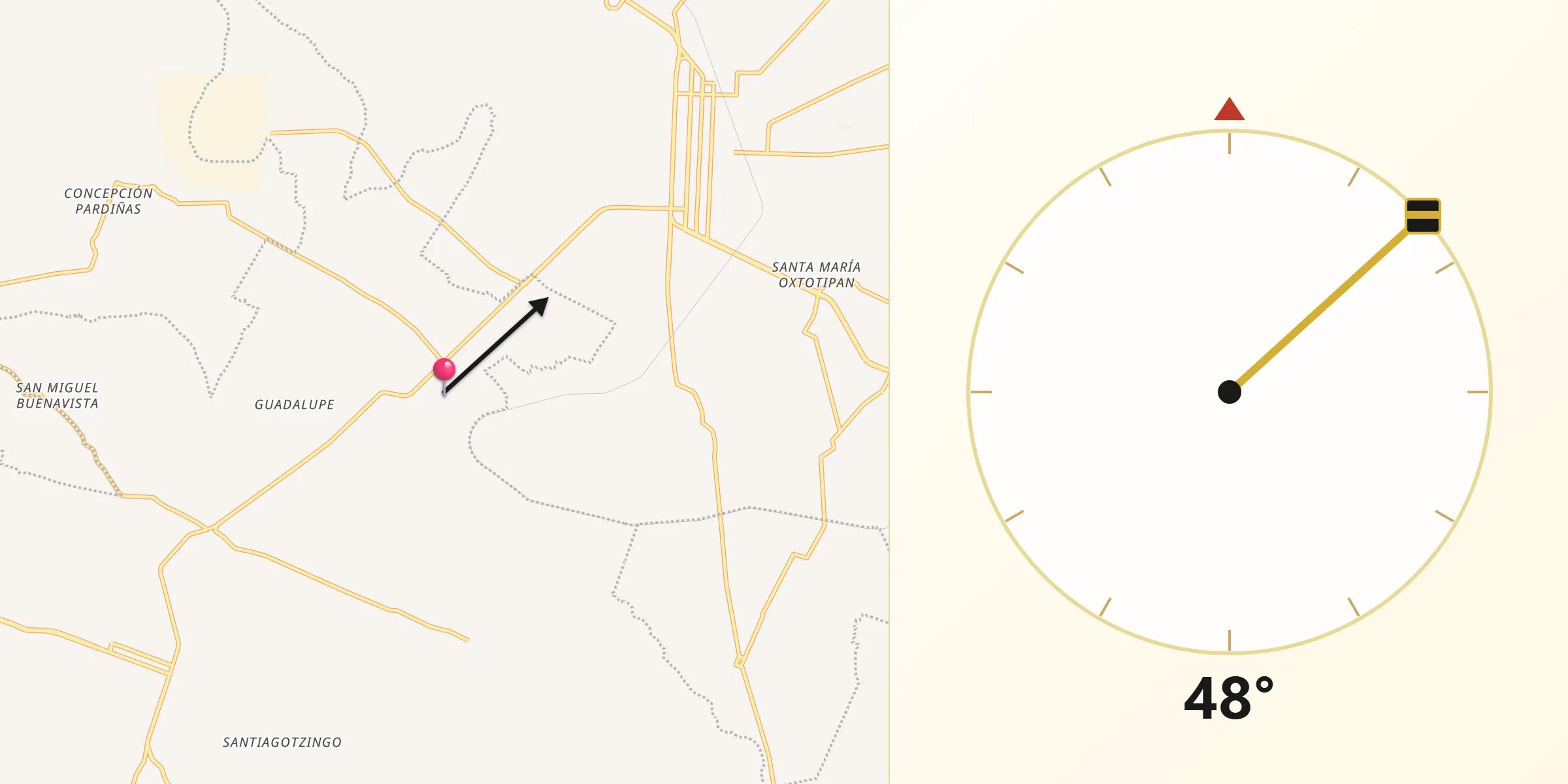 Dirección de la Qibla desde San Luis Ajajalpan