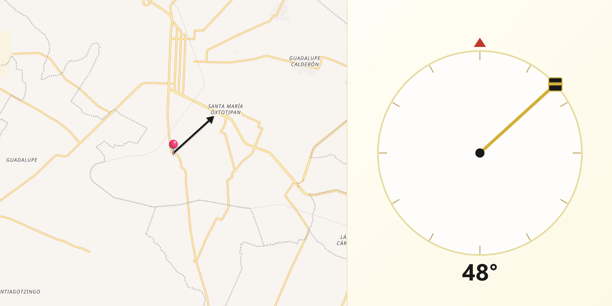 Dirección de la Qibla desde Actipan