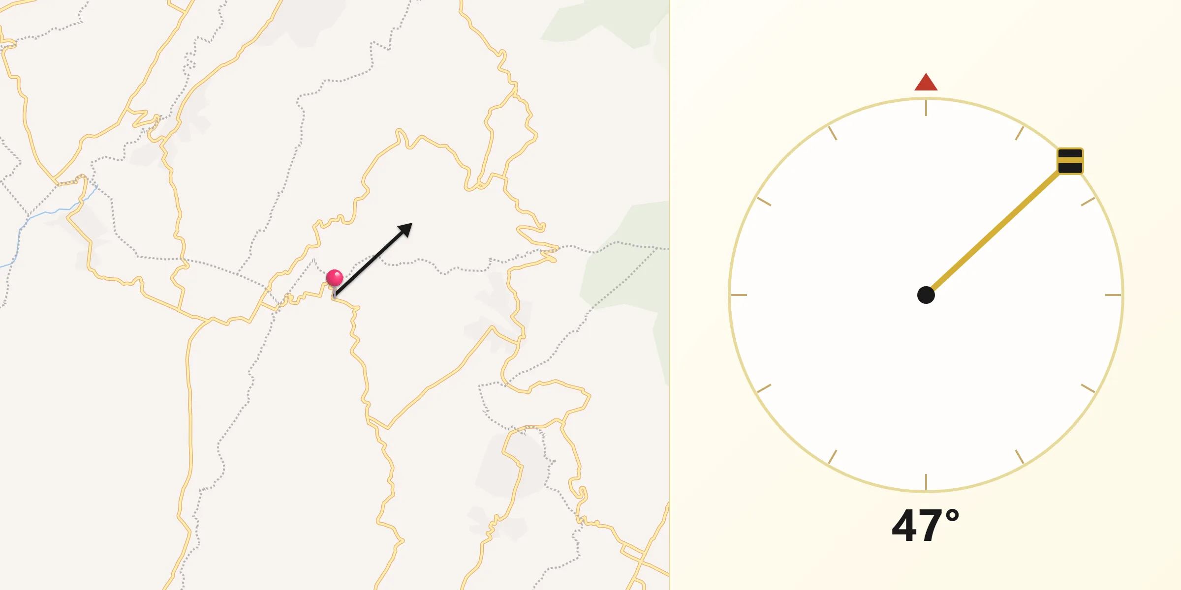 Dirección de la Qibla desde Huecahuasco