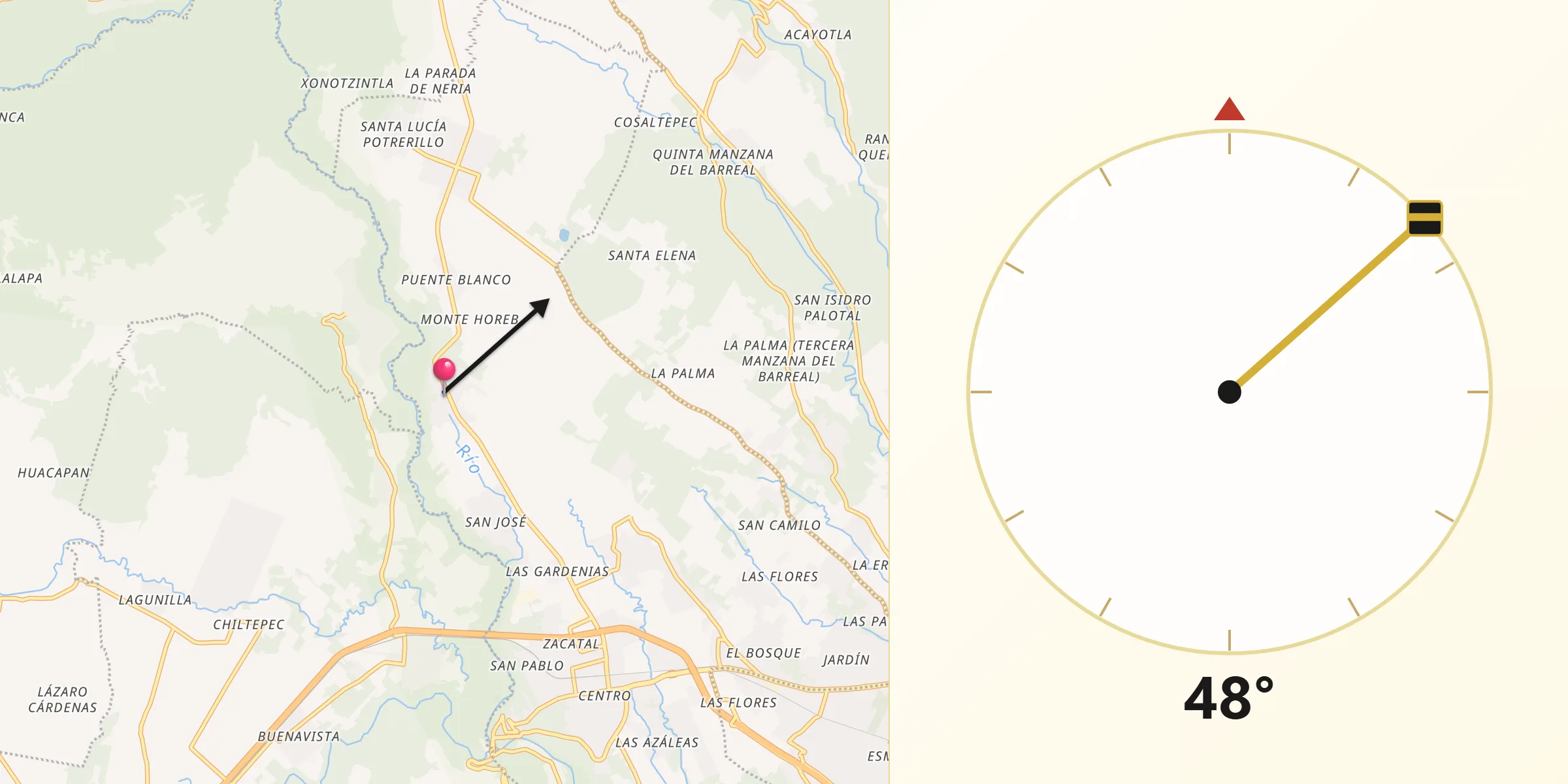 Dirección de la Qibla desde Monte Salas