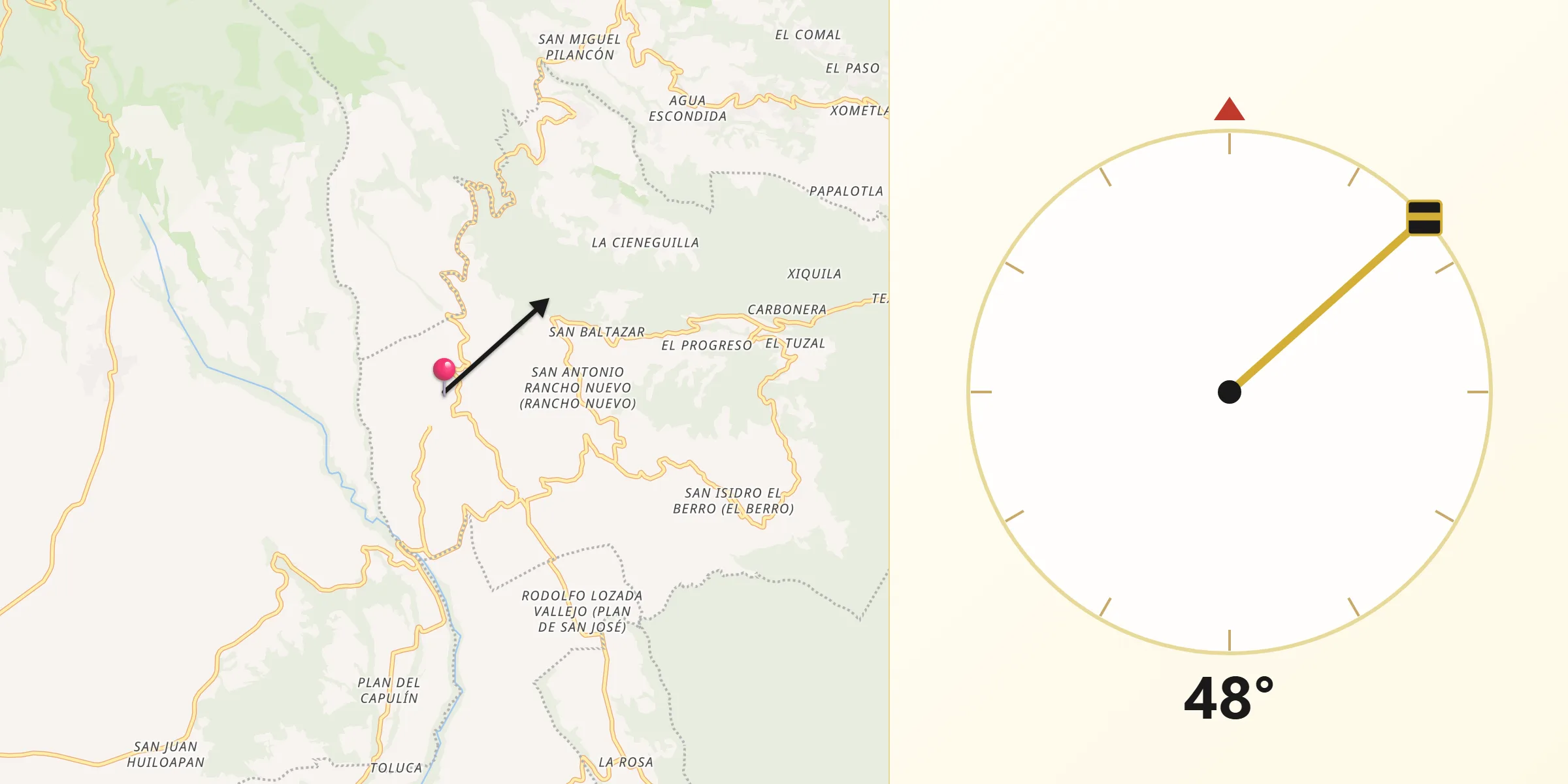 Dirección de la Qibla desde Texmola