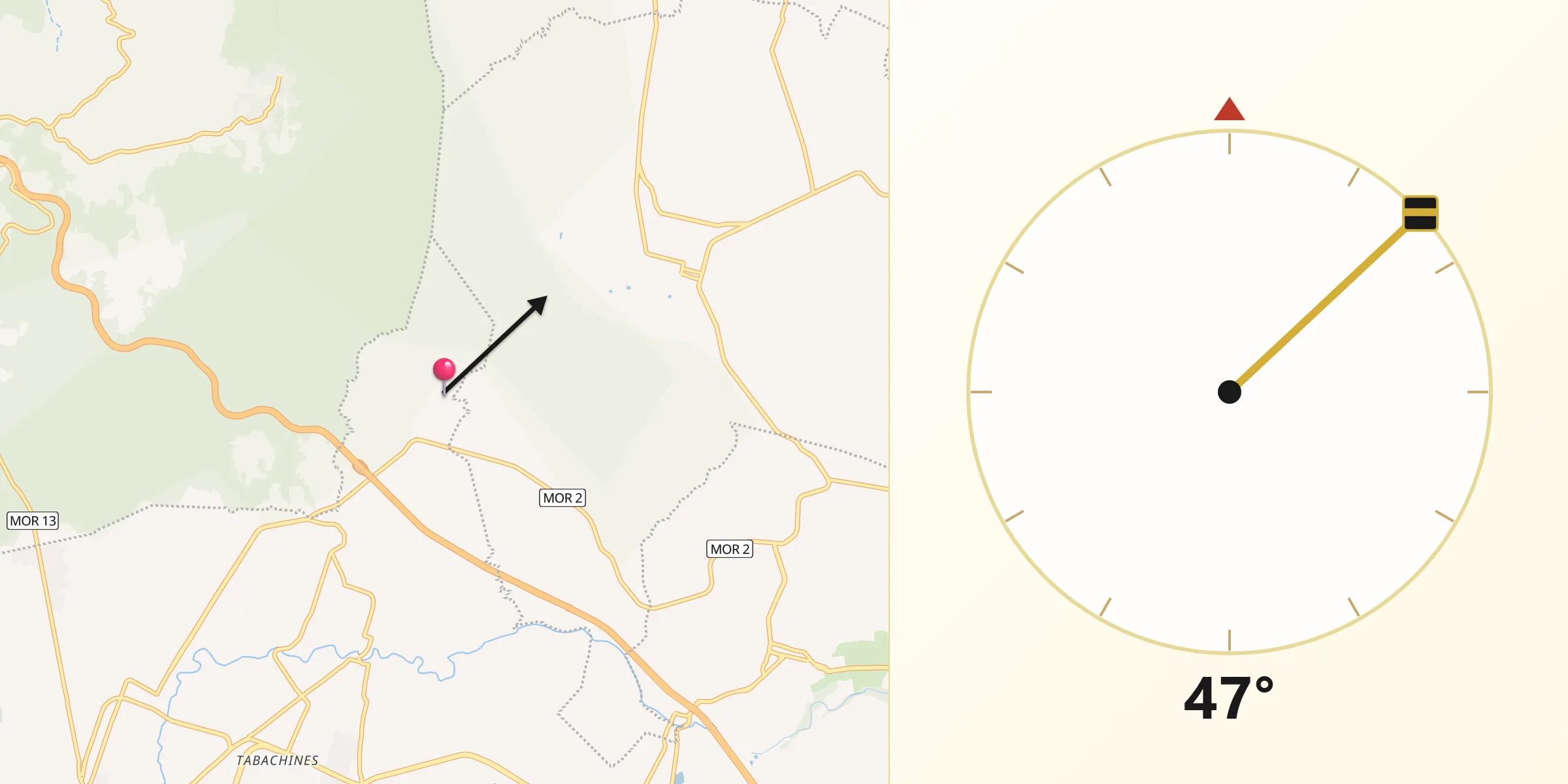 Dirección de la Qibla desde Ignacio Bastida (Santa Catarina Tlayca)