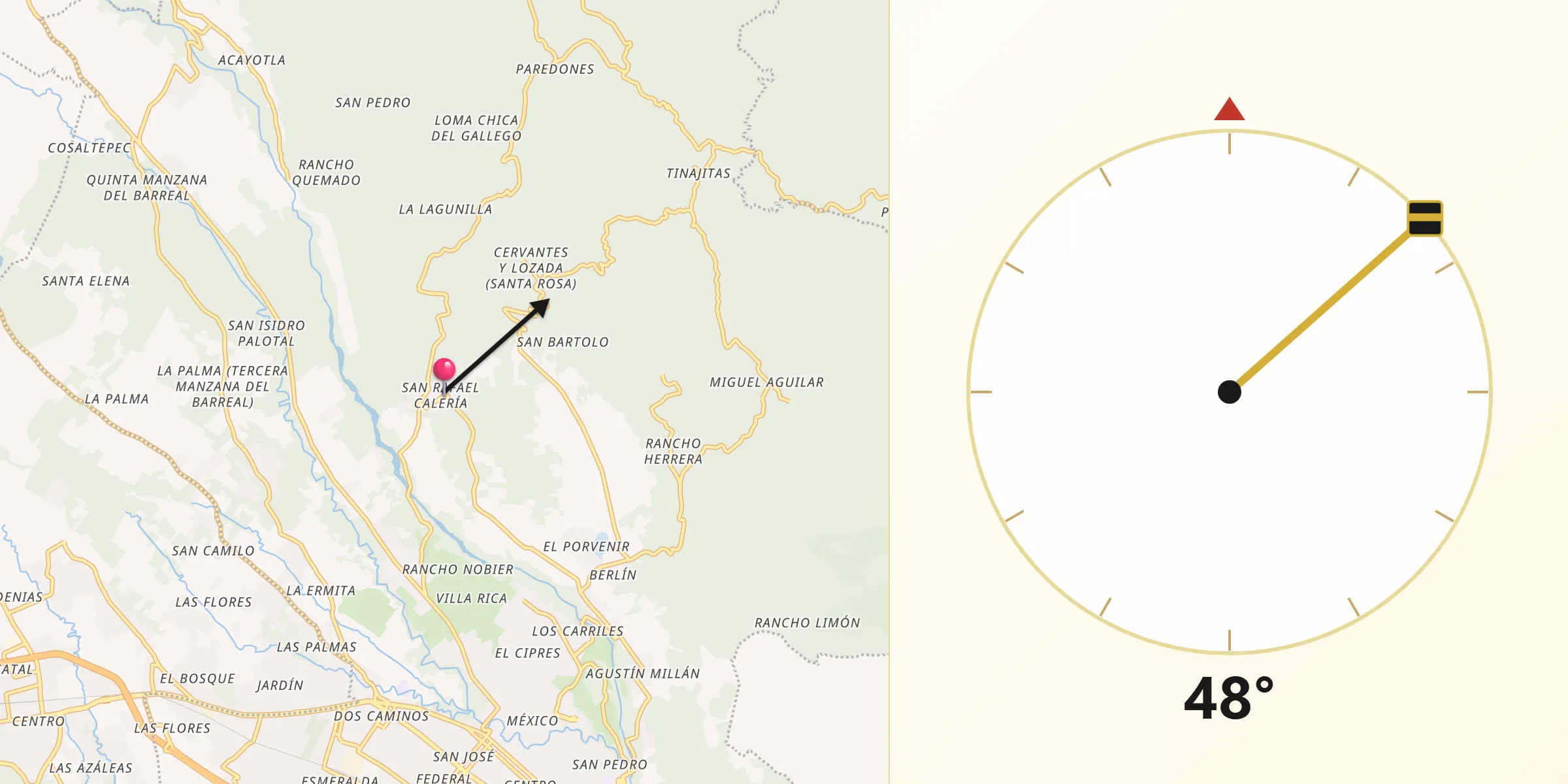 Dirección de la Qibla desde San Rafael Calería