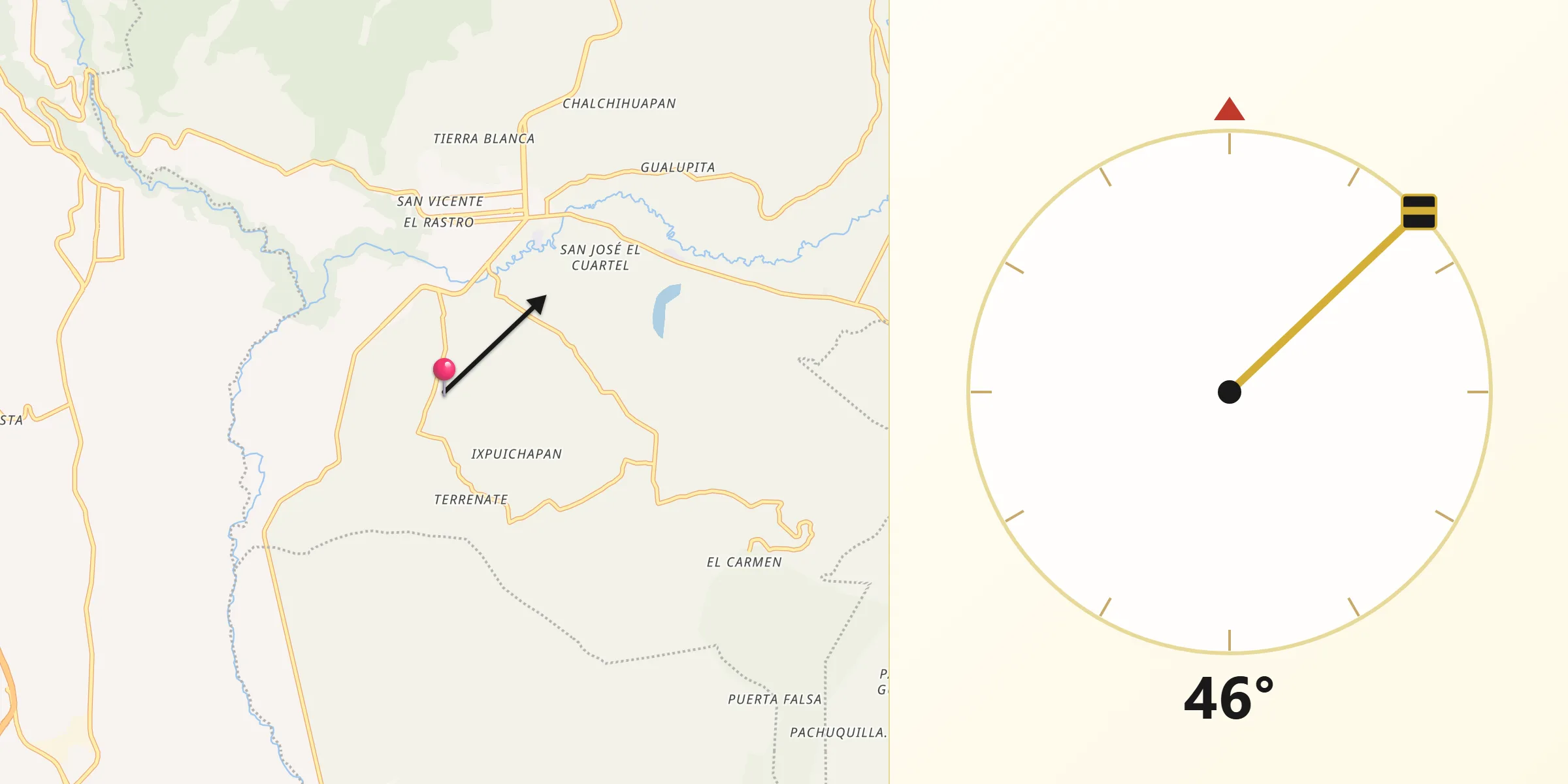 Dirección de la Qibla desde Quetzalapa