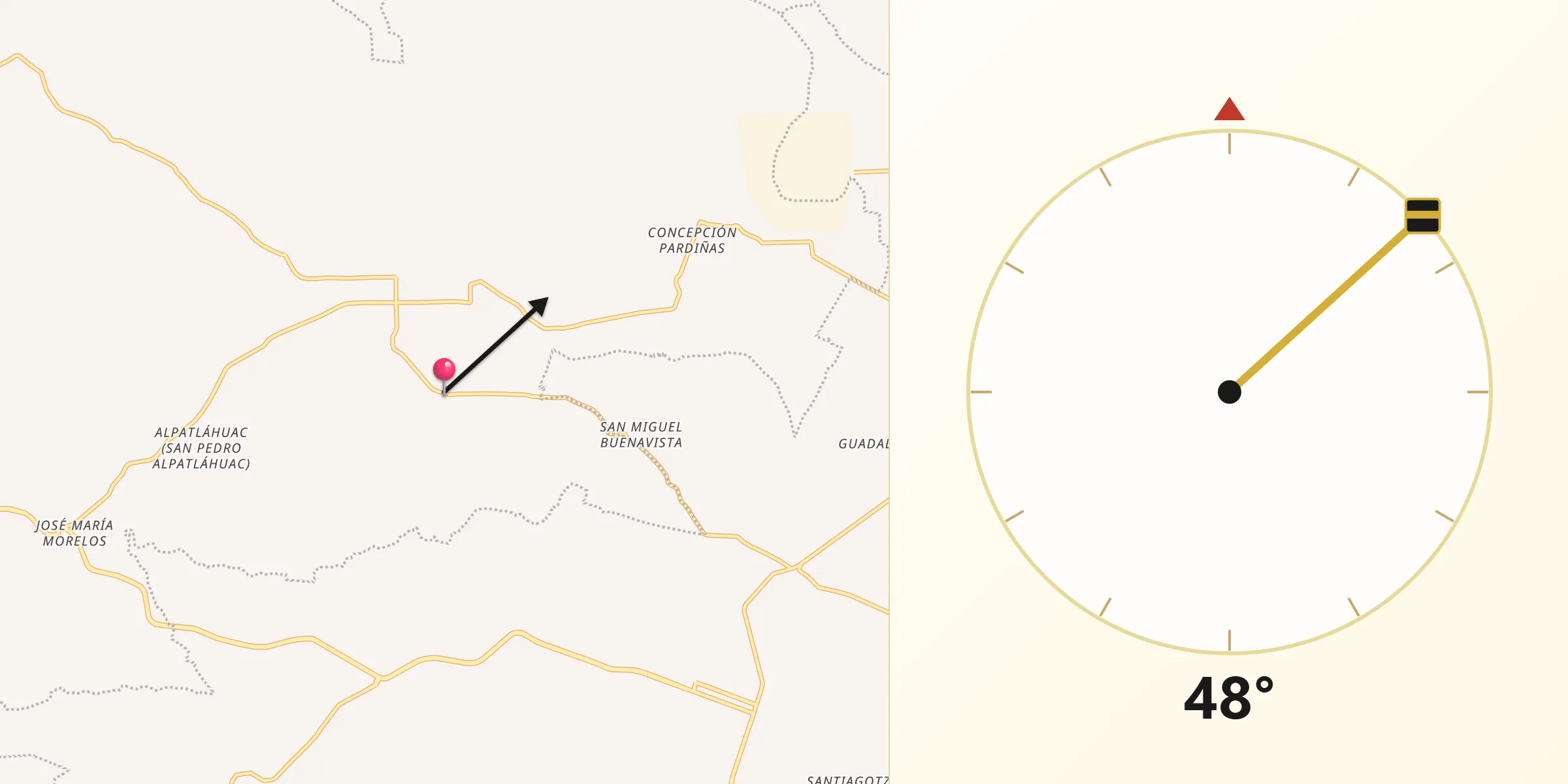 Dirección de la Qibla desde San Jerónimo Almoloya