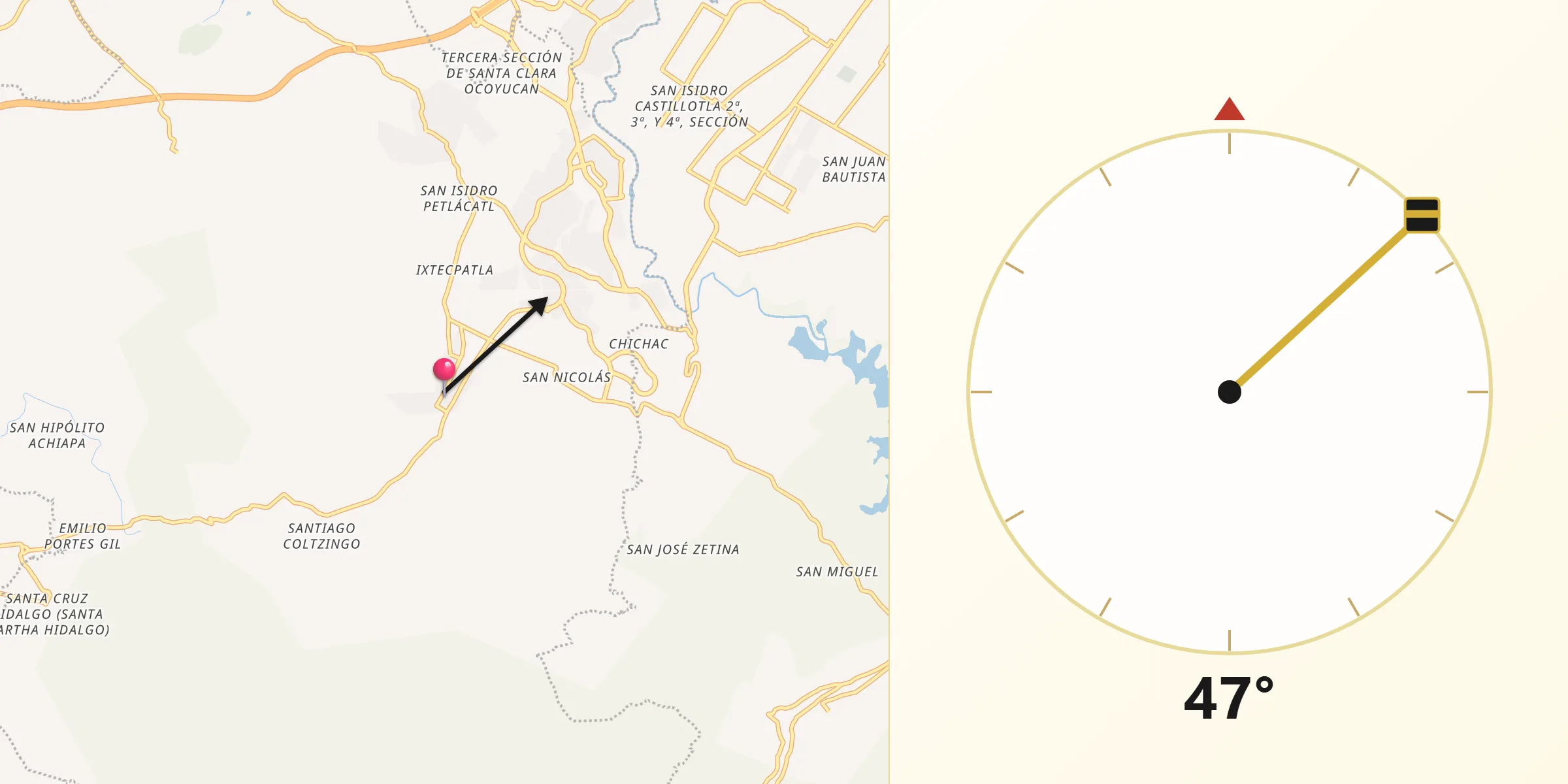 Dirección de la Qibla desde Santa María Malacatepec