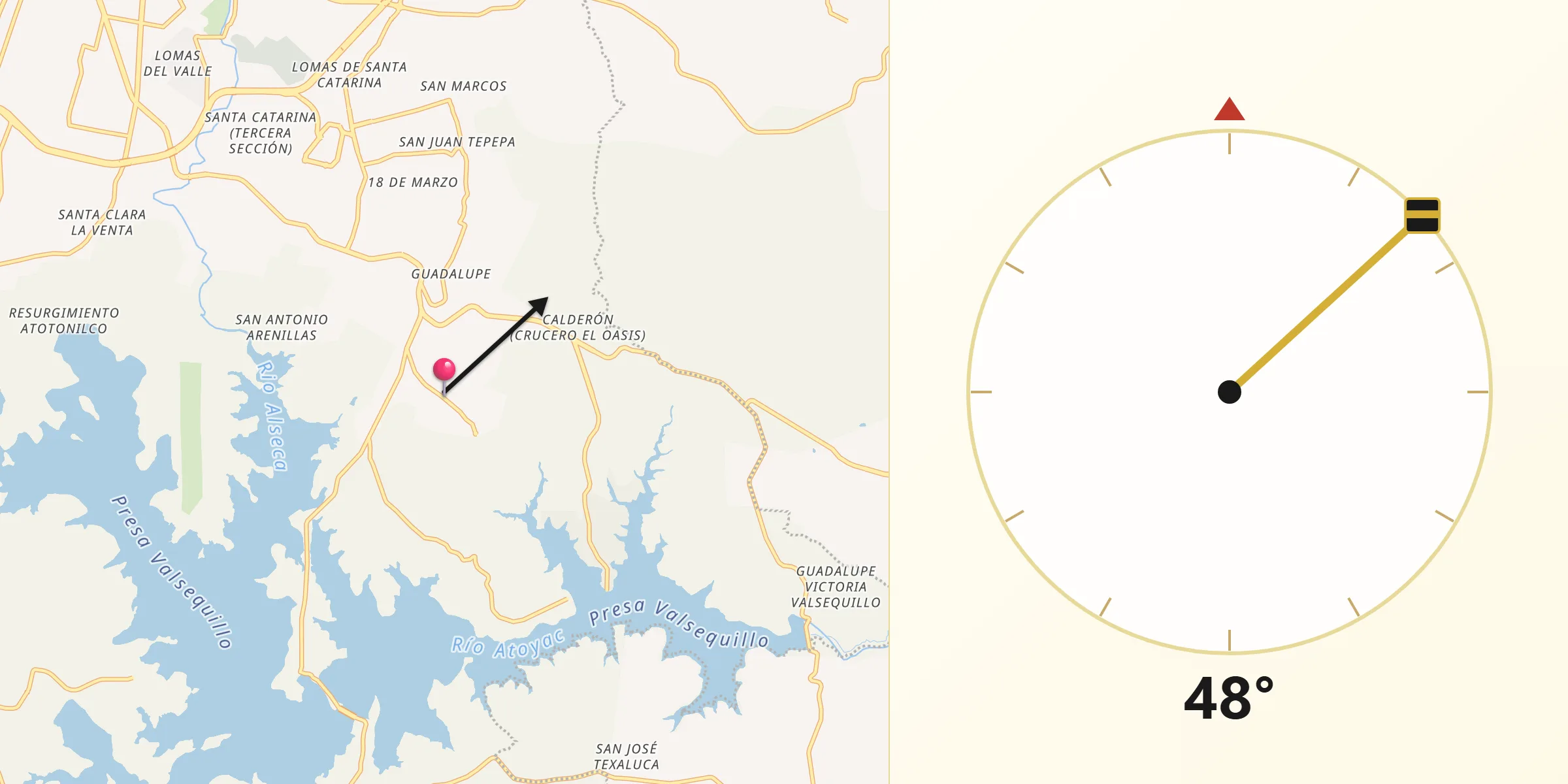 Dirección de la Qibla desde San Pedro Zacachimalpa