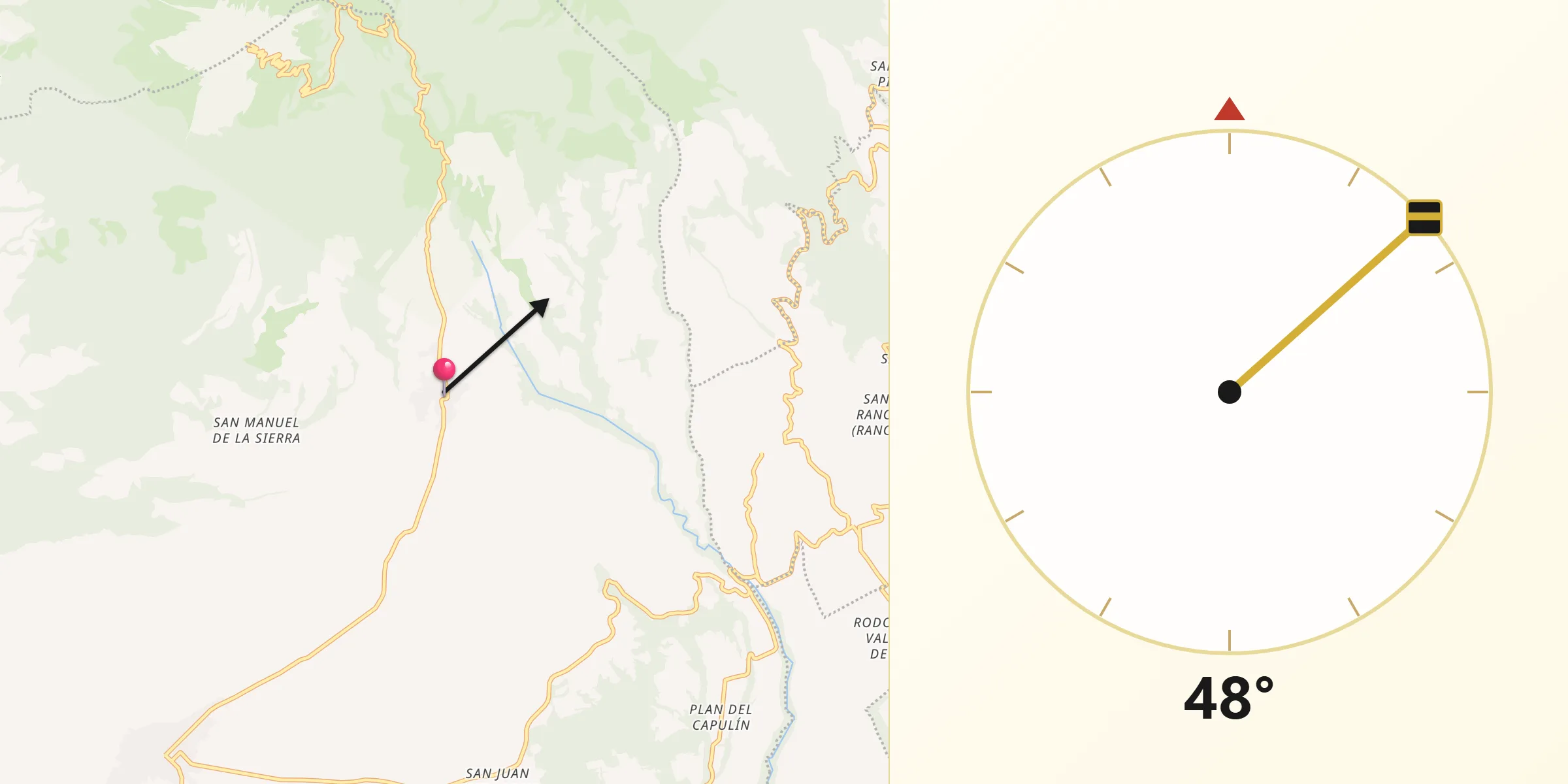 Dirección de la Qibla desde Santa Cruz Texmalaquilla