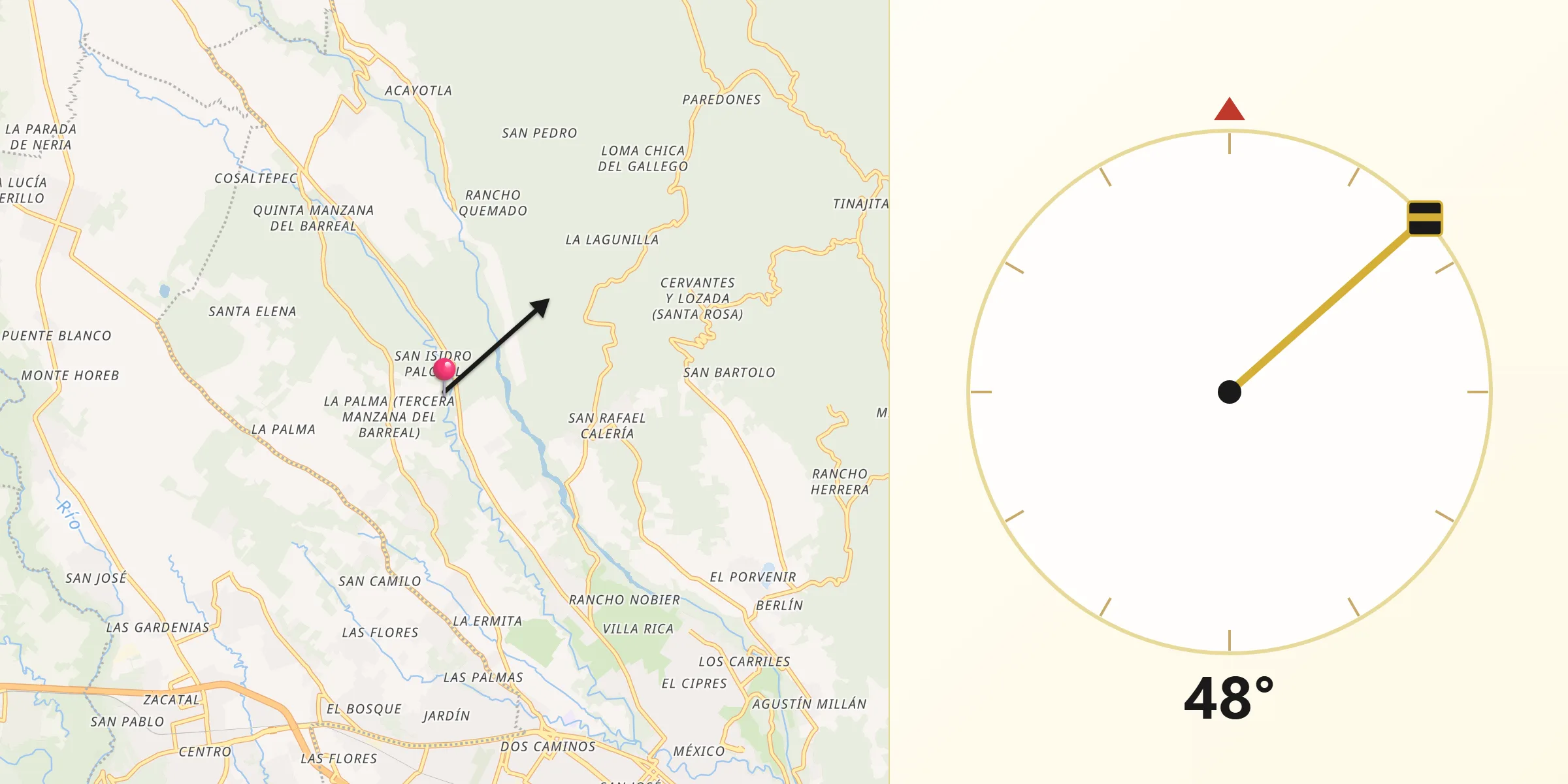 Dirección de la Qibla desde San Isidro Palotal