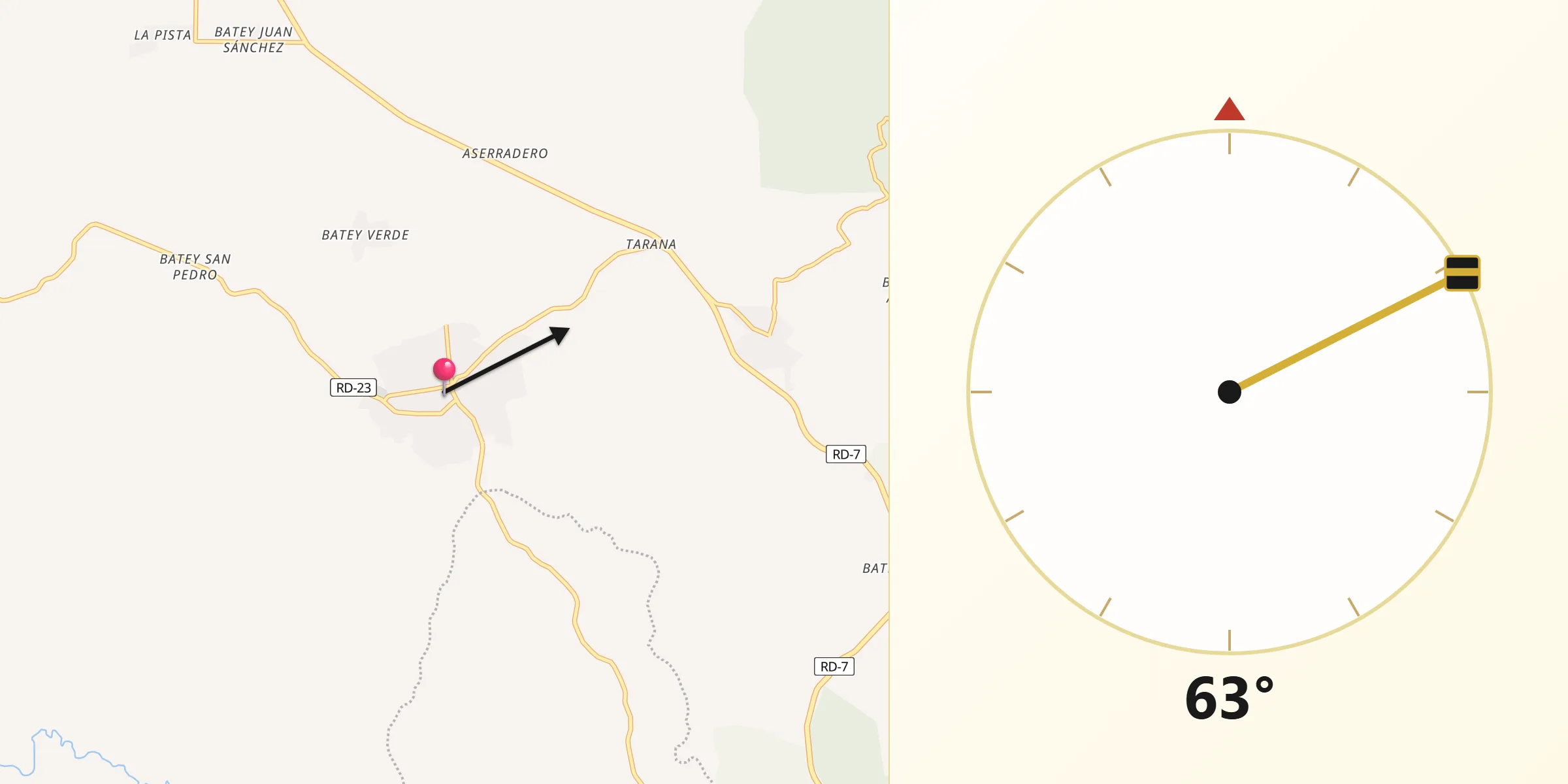 Dirección de la Qibla desde Sabana Grande de Boyá