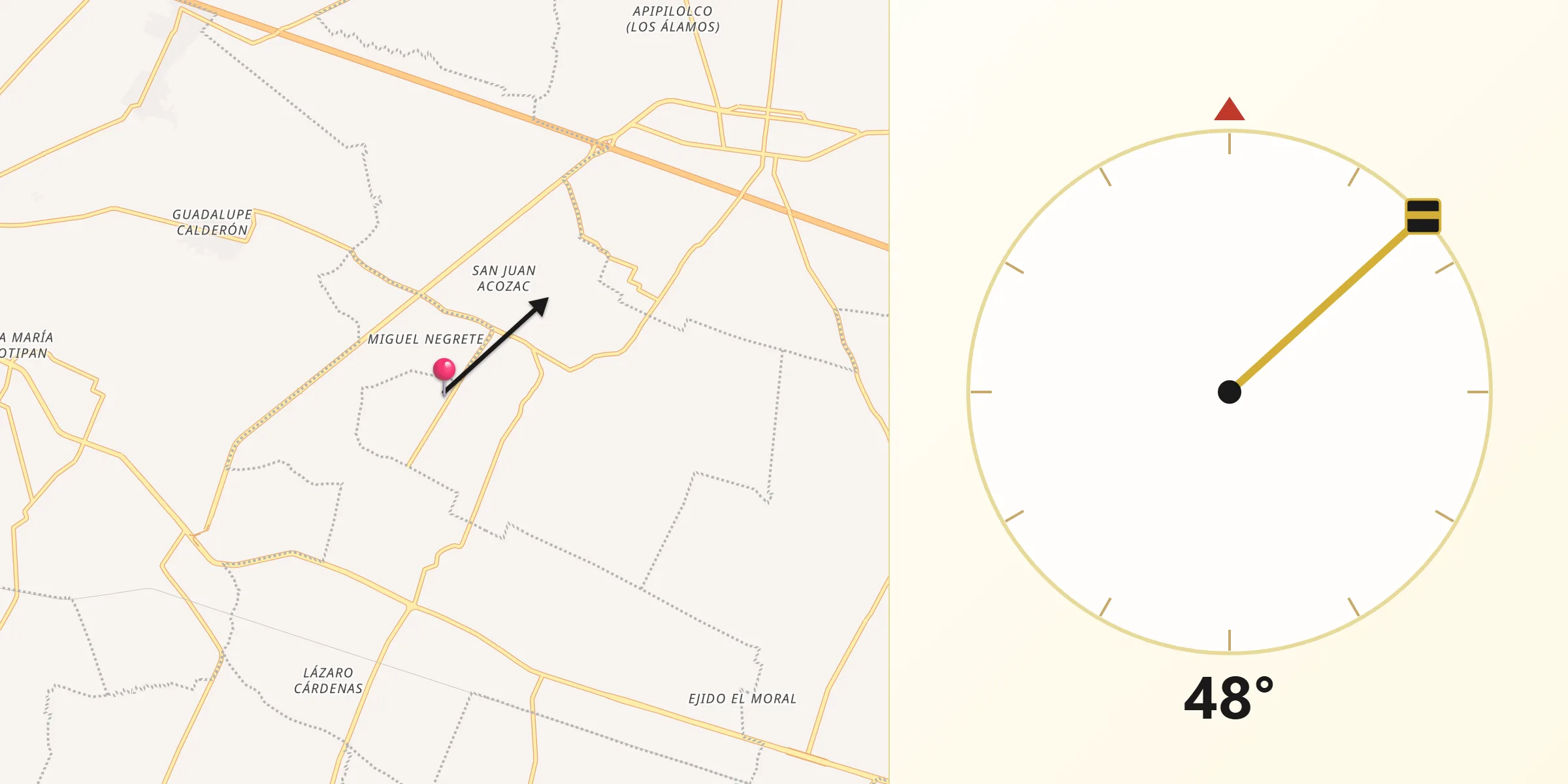 Dirección de la Qibla desde Buenavista de Juárez