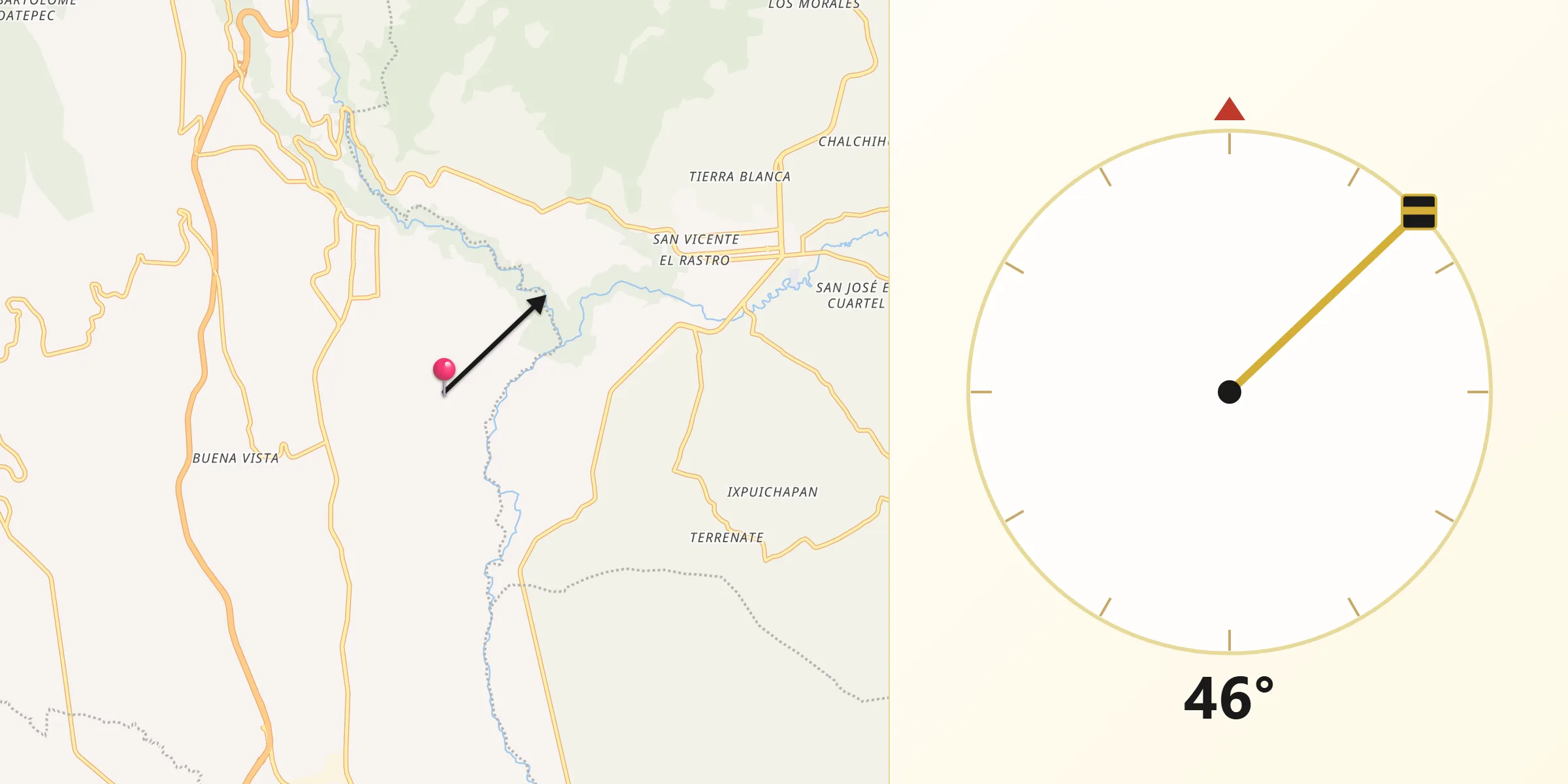 Dirección de la Qibla desde Jesús Carranza (Rancho de Jesús)