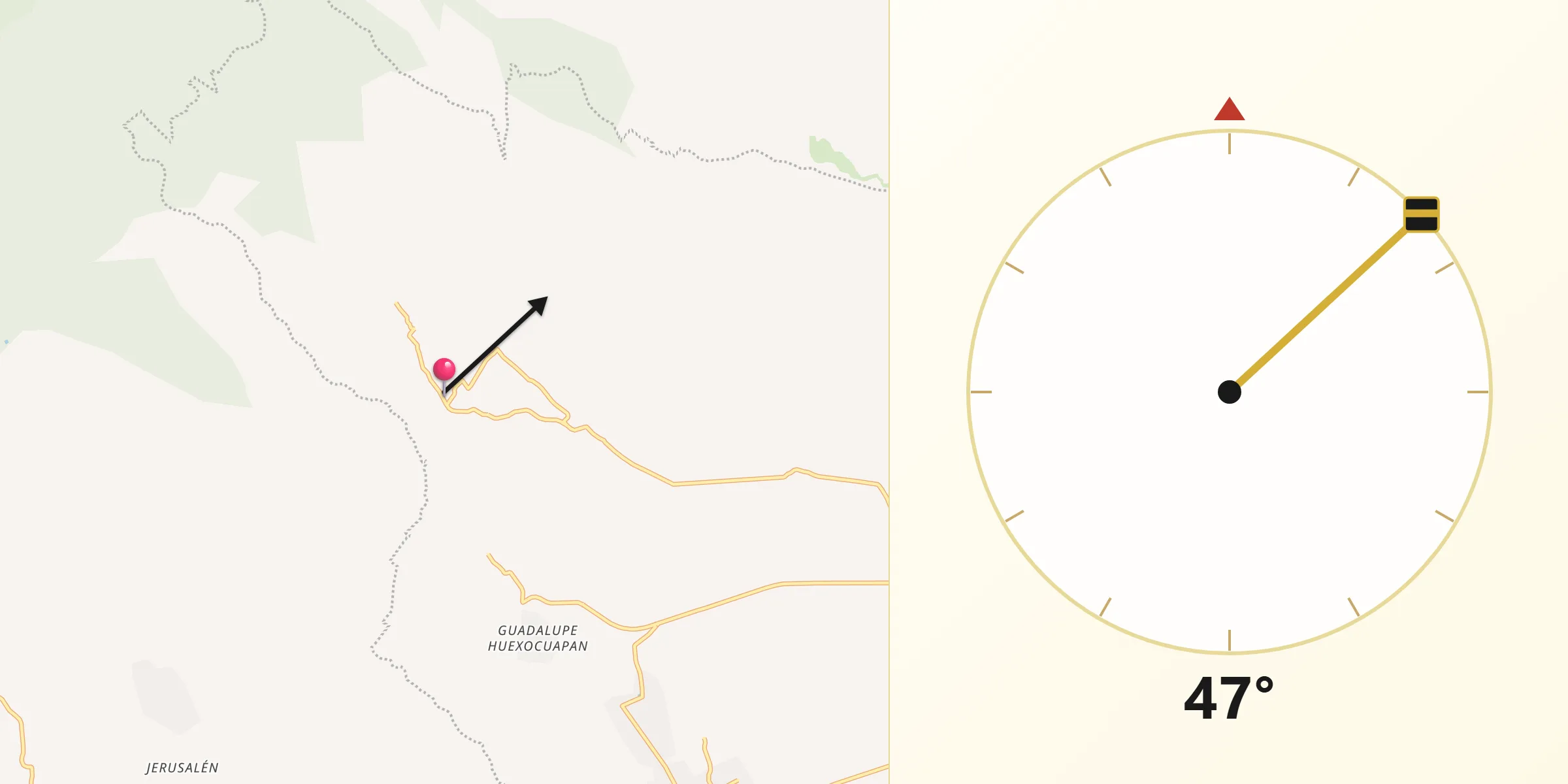 Dirección de la Qibla desde San Pedro Benito Juárez