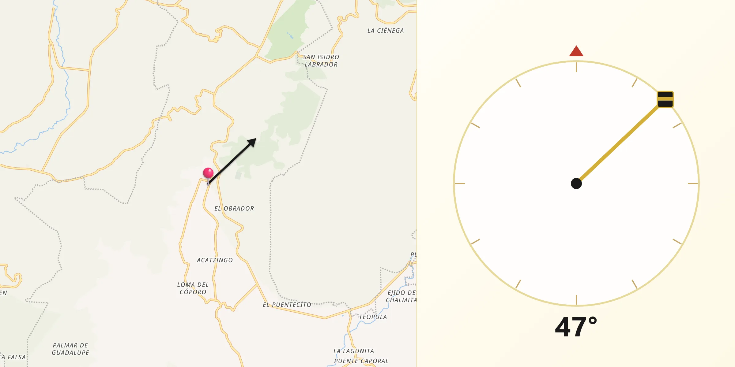 Dirección de la Qibla desde Malinalco