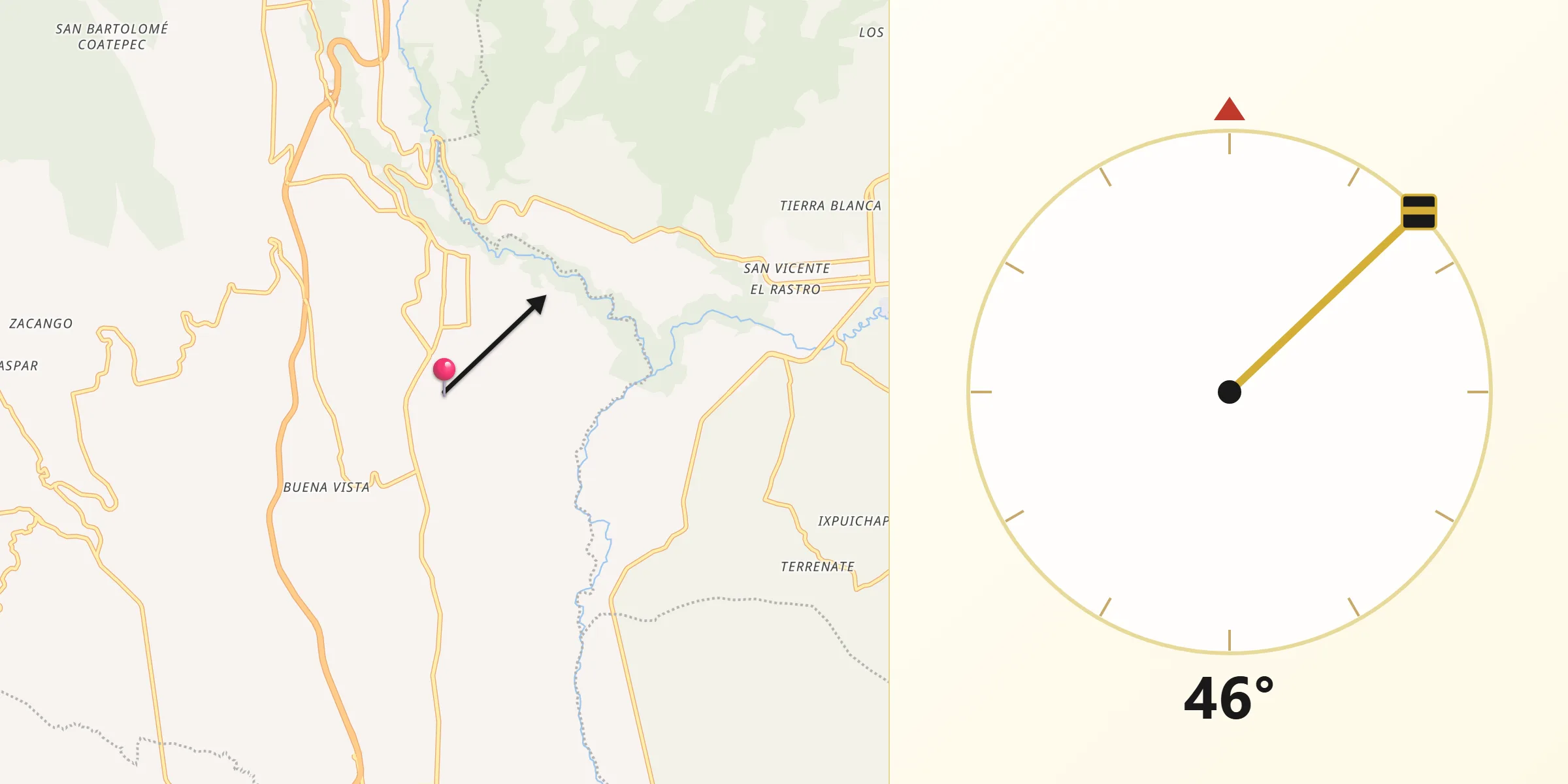 Dirección de la Qibla desde Ejido de San Mateo Coapexco