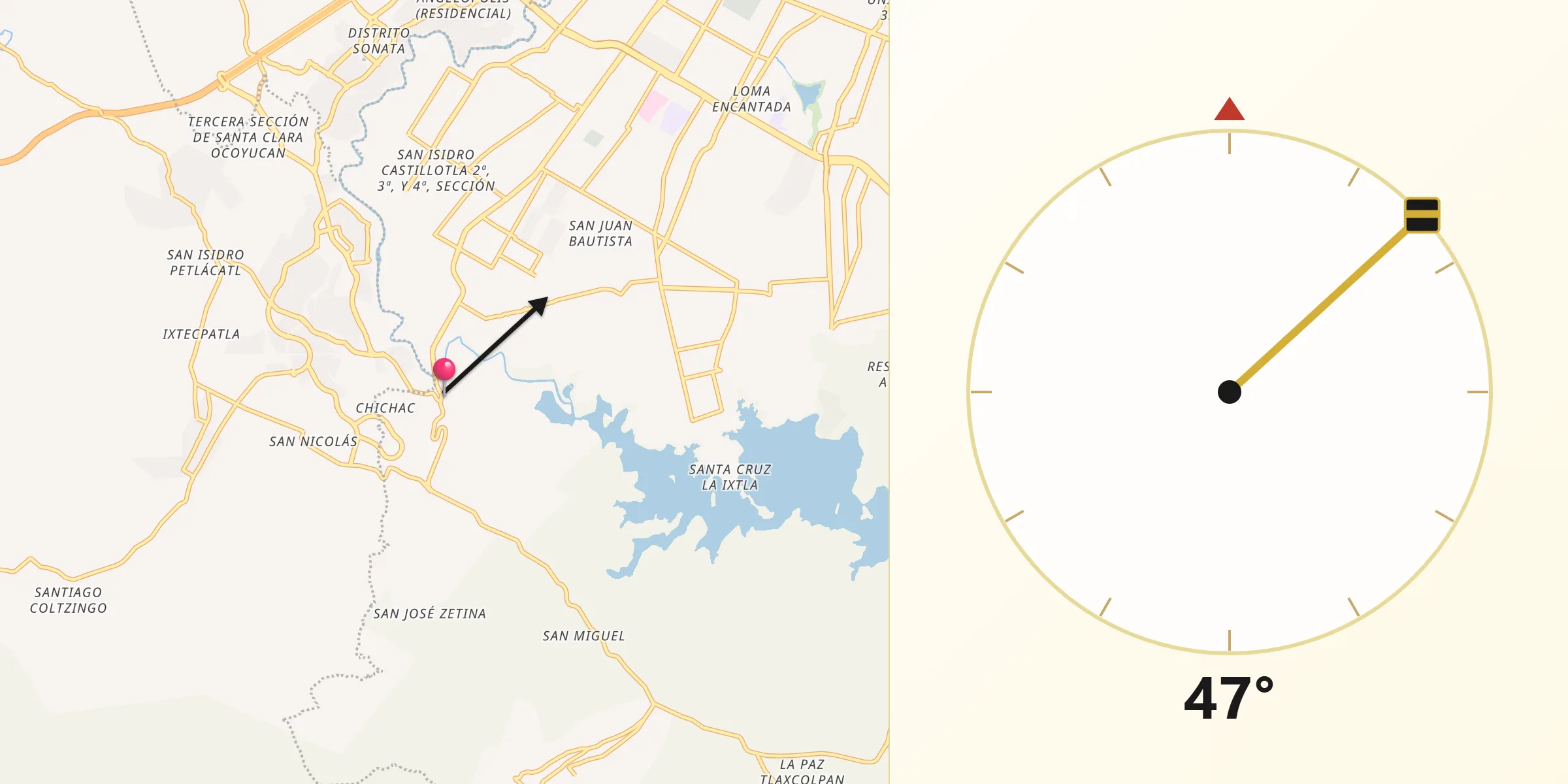 Dirección de la Qibla desde El Capulo (La Quebradora)