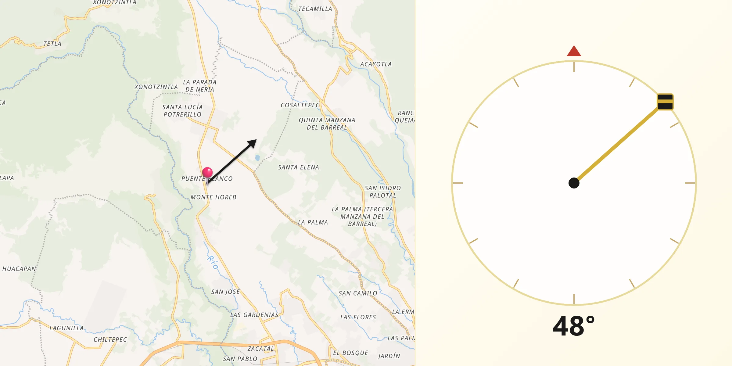 Dirección de la Qibla desde Tocuila