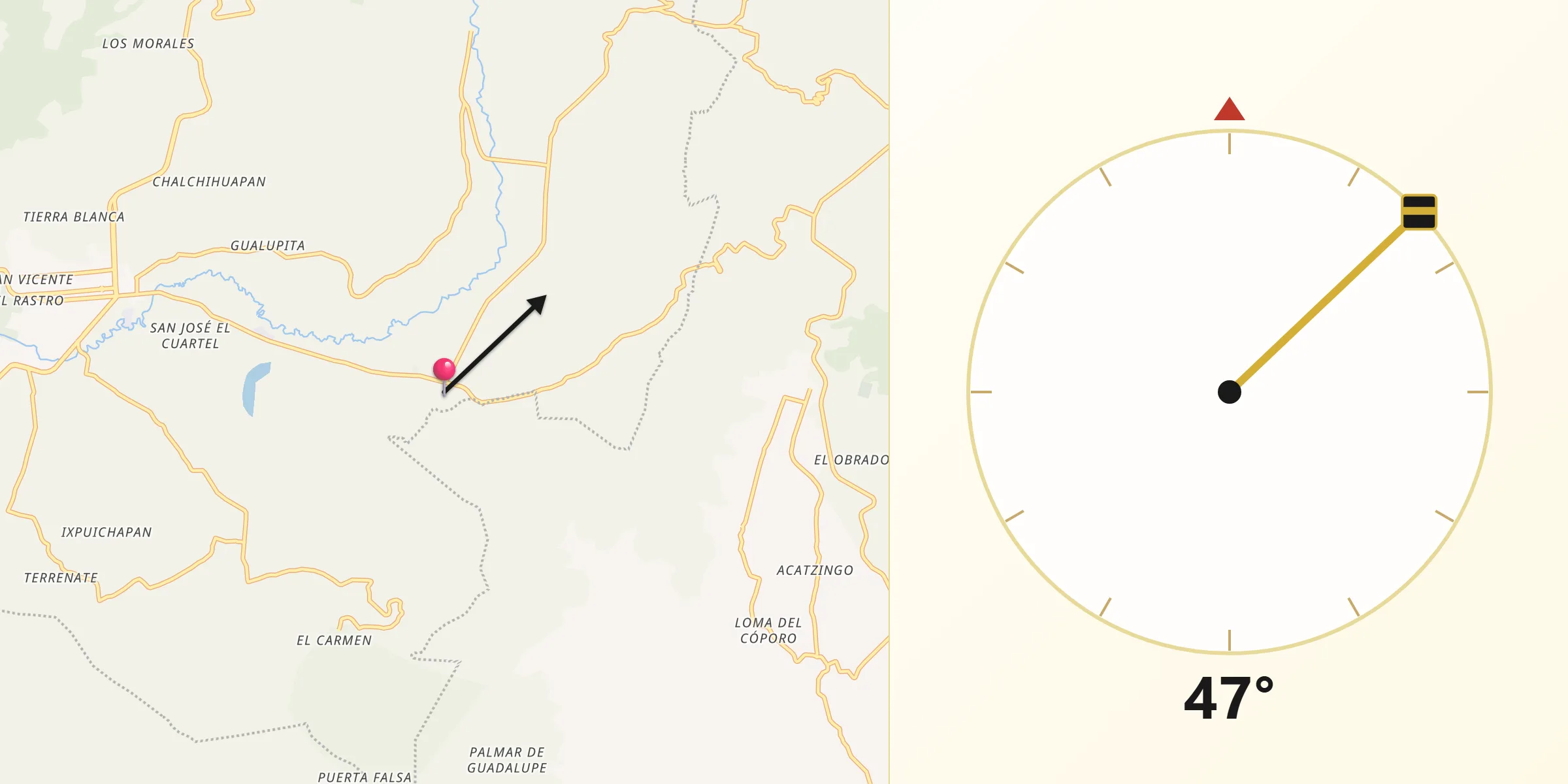 Dirección de la Qibla desde San José Tenería (Tenería)