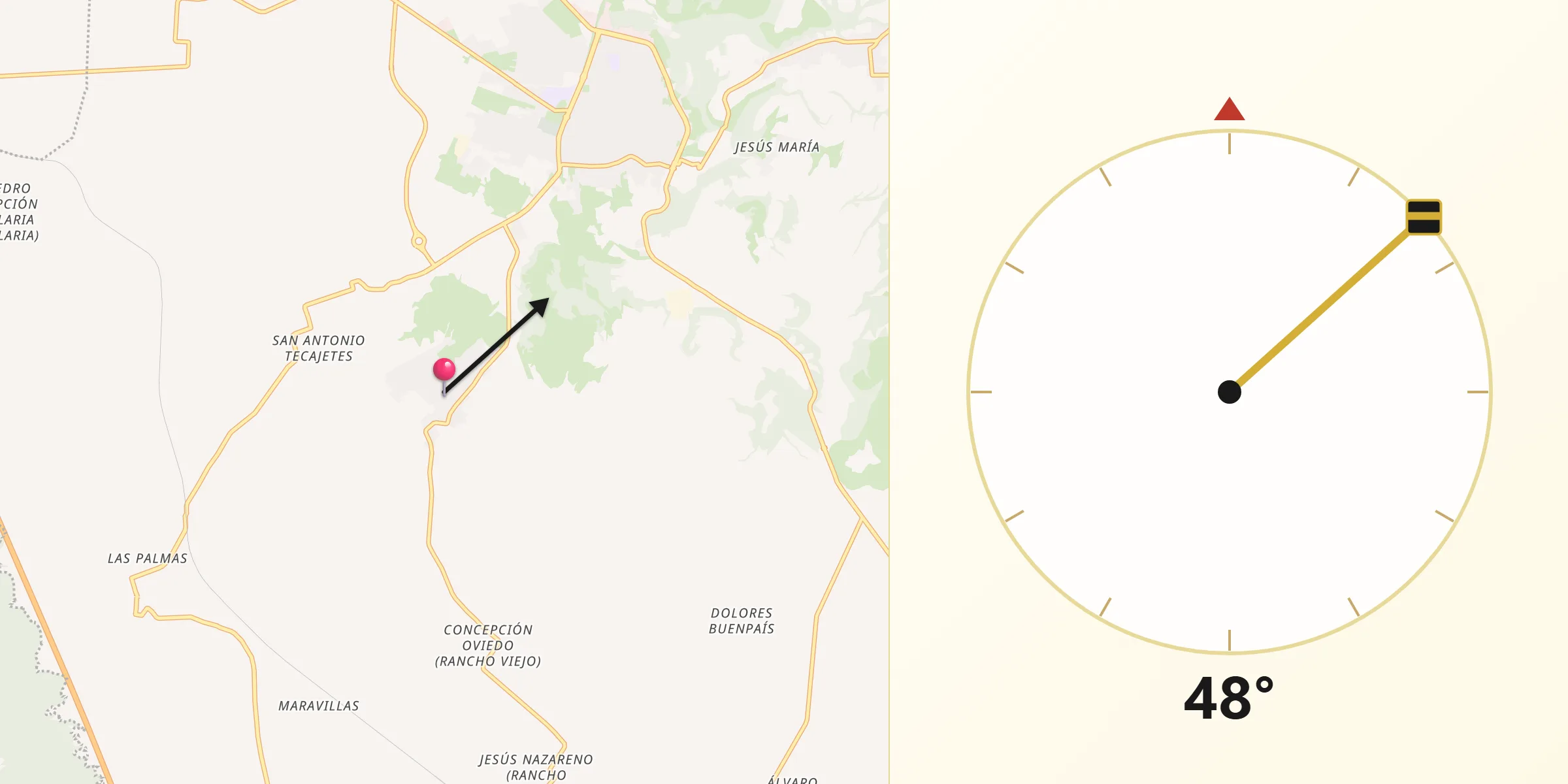 Dirección de la Qibla desde Santa María Techachalco