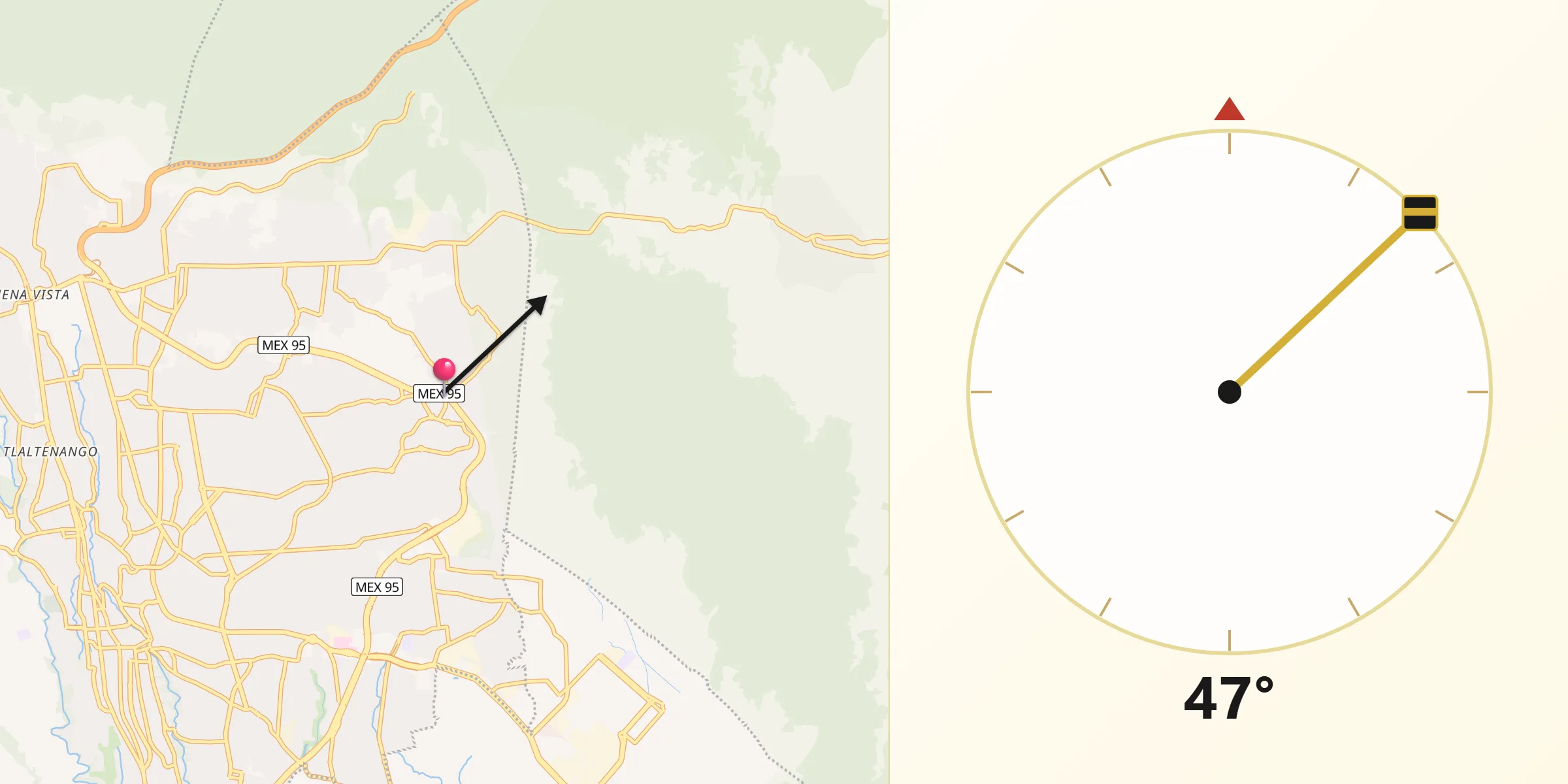 Dirección de la Qibla desde Colonia los Cerritos