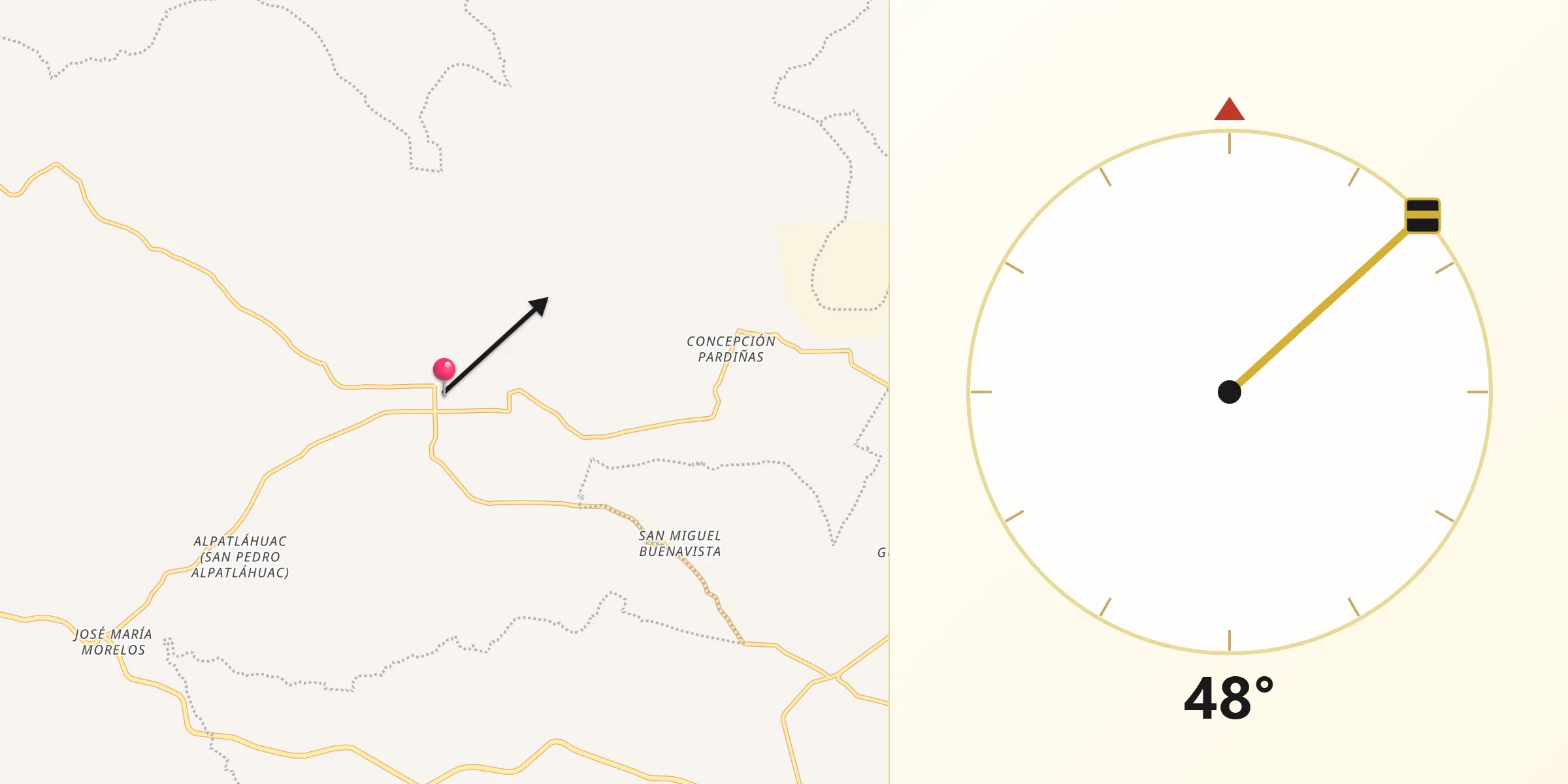 Dirección de la Qibla desde Cuautinchán