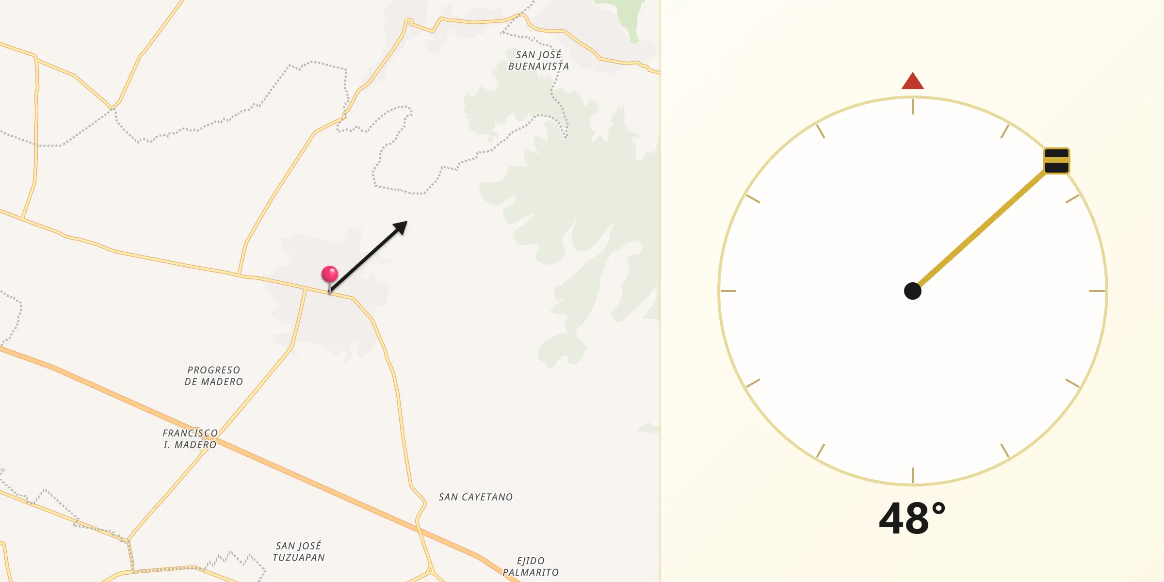 Dirección de la Qibla desde Quecholac